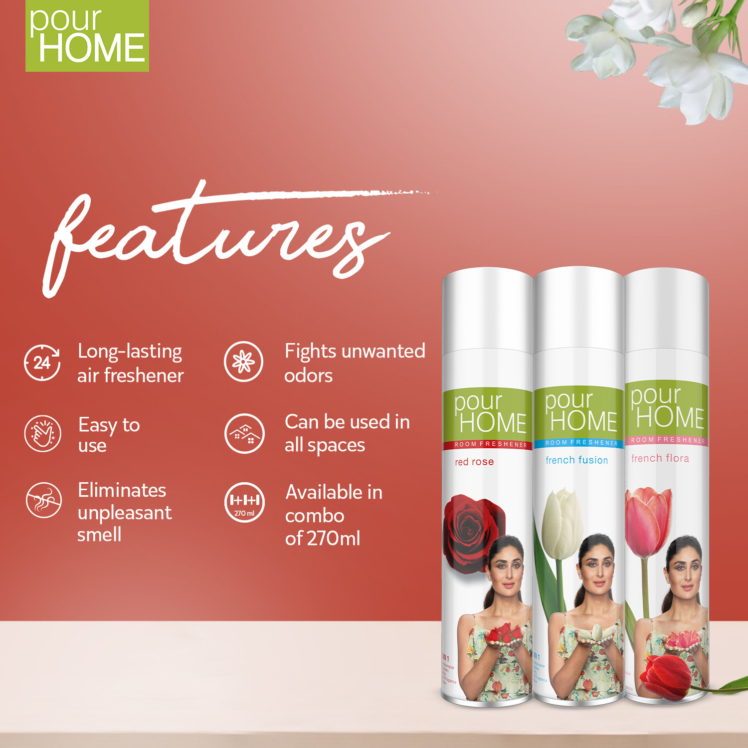 Image of POUR HOME French Flora, Red Rose & French Fusion Spray French Flora, Red Rose & French Fusion Room Freshener Combo