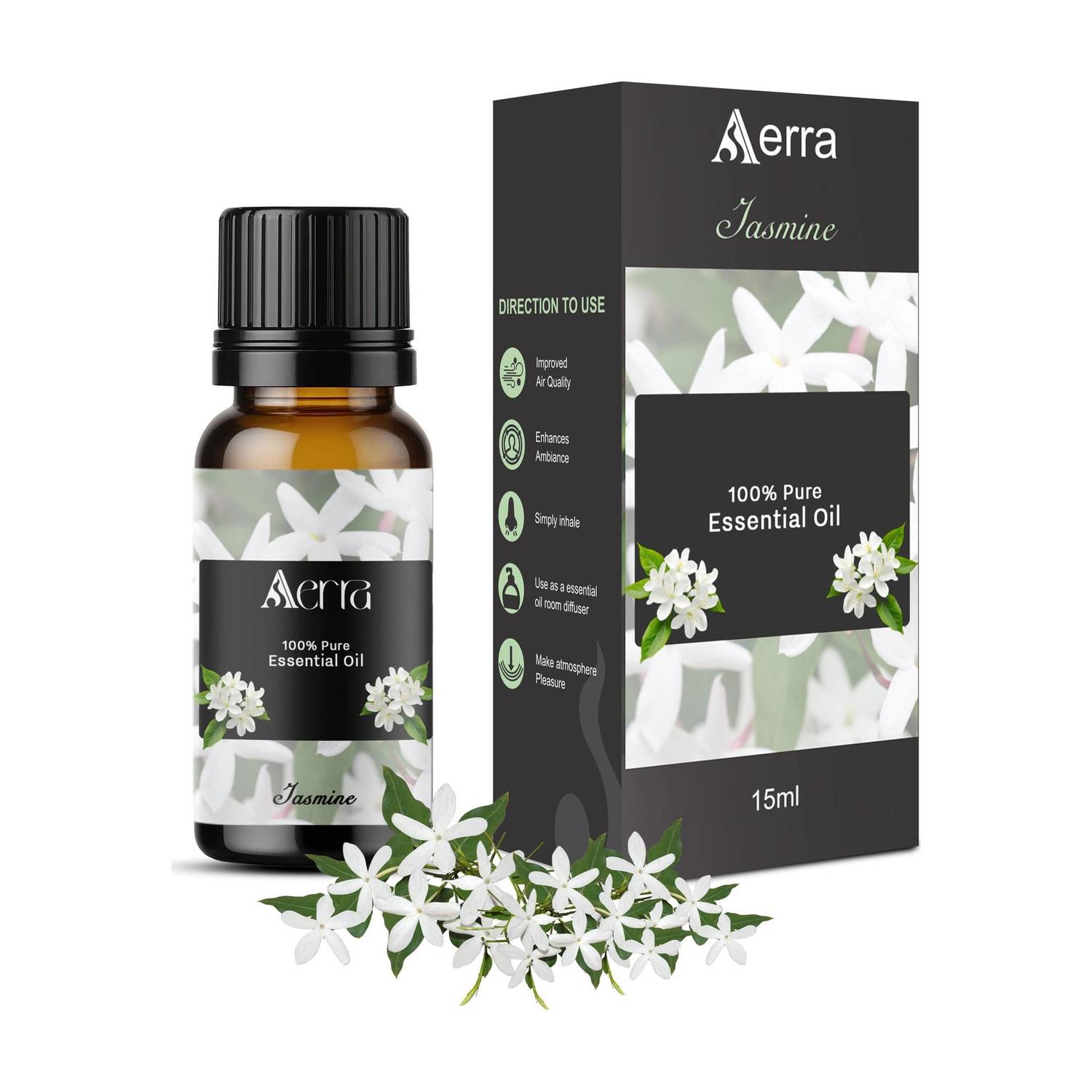 Aerra Jasmine Aroma Oil Jasmine (Mogra) Essential Oil 15ml - 100% Pure Organic | Natural Air Freshener for Home, Car, Diffuser & Linen | Sweet Floral Scent