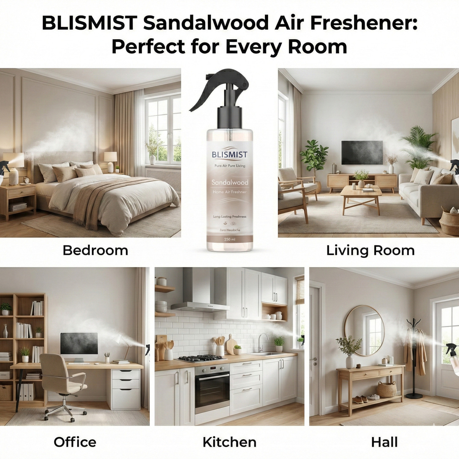 Image of BLISMIST Jasmine, Sandalwood Spray Room Freshener Sprey|Long Lasting Home Air Freshener| Home, Office, Bedroom, Car