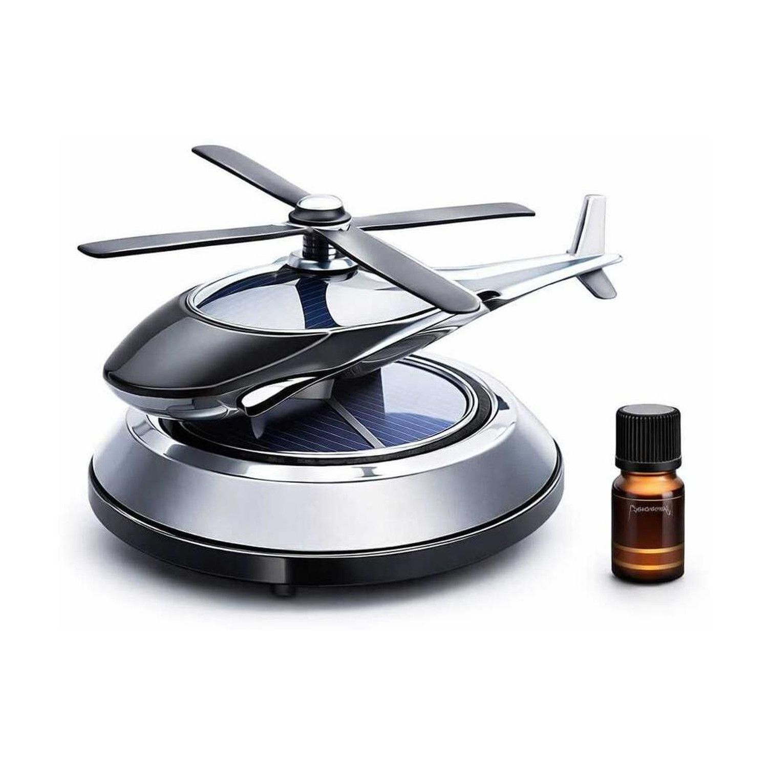 Image of SHOPSERO Solar Powered Rotating Helicopter Silver Black Car Air Freshener Car Freshener Diffuser Car Dashboard Aroma Diffuser Accessories Car Perfume