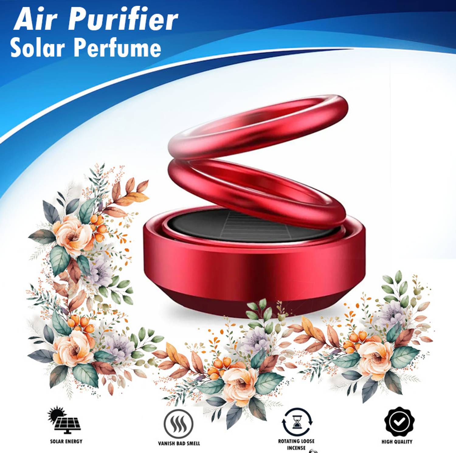 AIRSKY Solar-Power Car Air freshner Diffuser Solar Car Fragrance Double Ring Rotating Car Aromatherapy Home Office Air Fresher