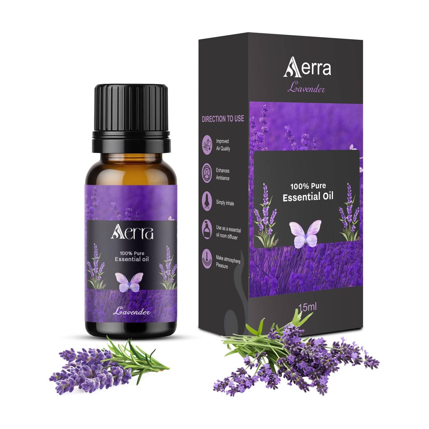 Aerra Lavender Aroma Oil Lavender Essential Oil 15ml - 100% Pure Organic | Natural Air Freshener for Home, Car, Diffuser & Linen | Calming Floral Scent