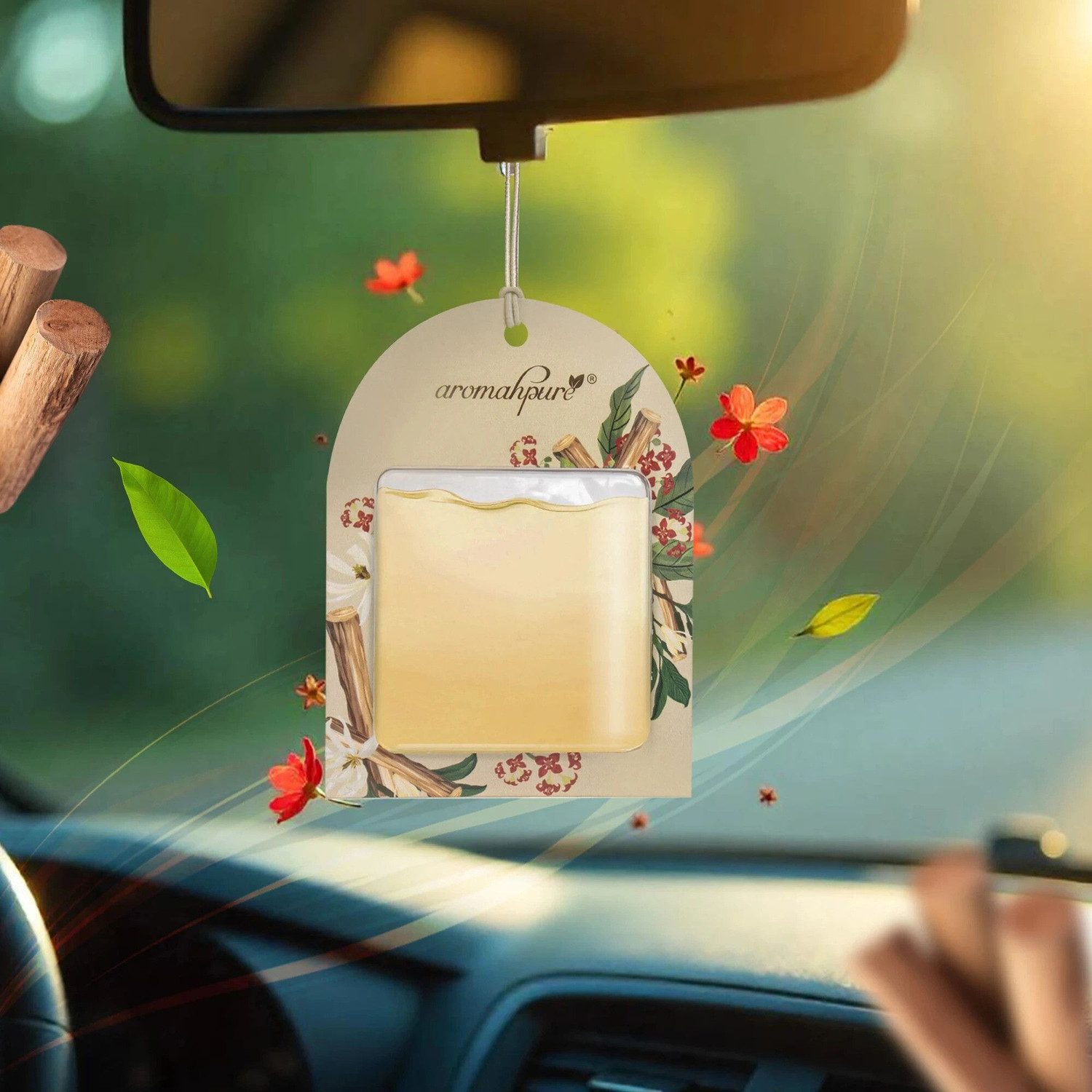Image of Aromahpure Sandalwood Car Freshener Diffuser Gel Wink Hanging Perfume|Pack of 3| Long-Lasting Up to 30 Days