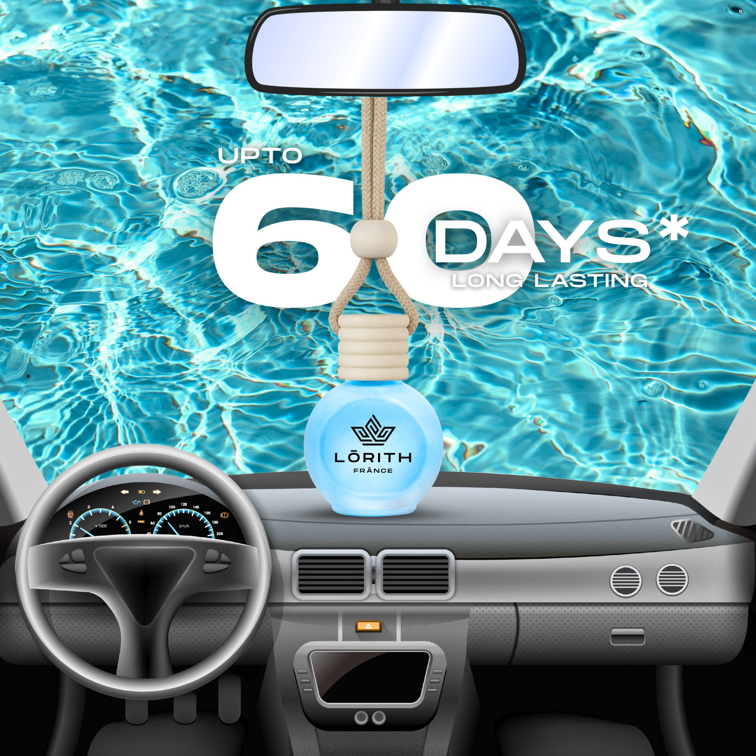 Image of Lorith France Ocean Mist Car Freshener Diffuser Car Perfume Combo Best Pack of 1 Premium Hanging Car Air Freshener (Ocean Mist) (15ML) Long Lasting Natural Essential Oil Glass Bottle Car Accessories