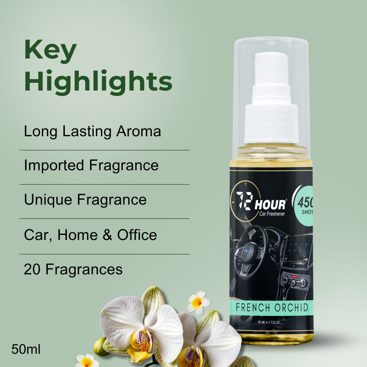 Image of 72hour french orchid Car Perfume Spray Air Freshener for Car, Home & Office Long Lasting Fragrance - Miski Fragrance (50 ml)