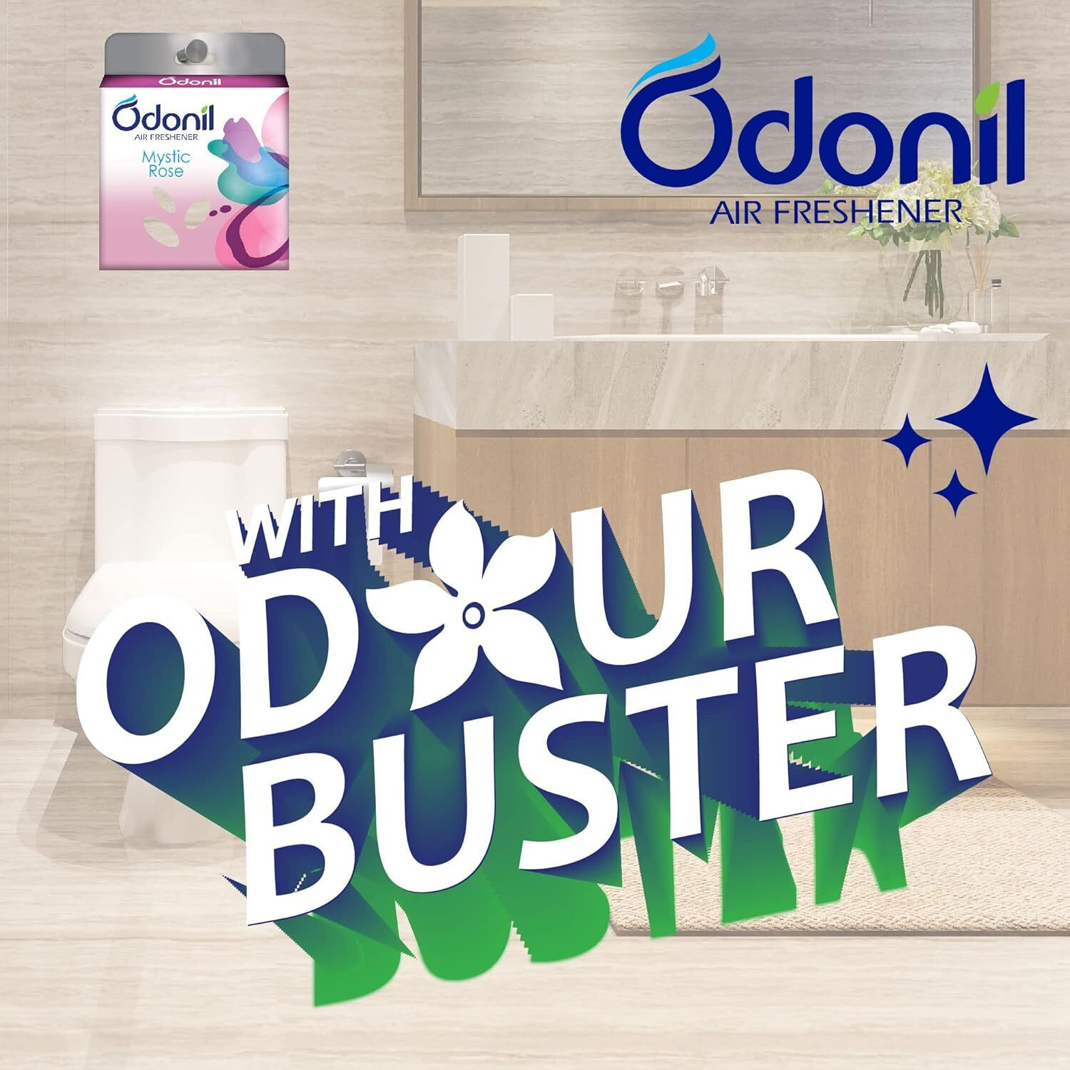 Image of Odonil Rose, Lavender, Jasmine, Dew Blocks Bathroom Air Freshener Lavender Meadows Freshness Pack