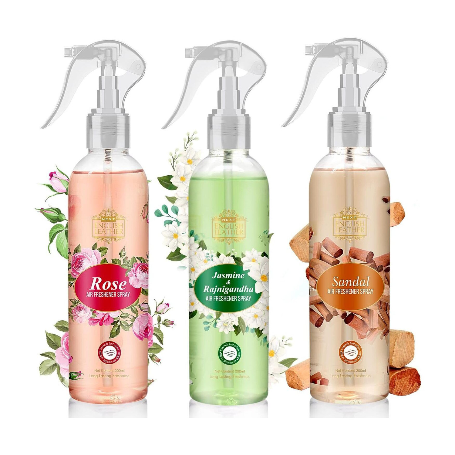 Image of NEXT English Leather Rose, Jasmine & Rajanigandha and Sandal, Air Freshener Car Freshener Spray Rose,Jasmine,sandal 200ml