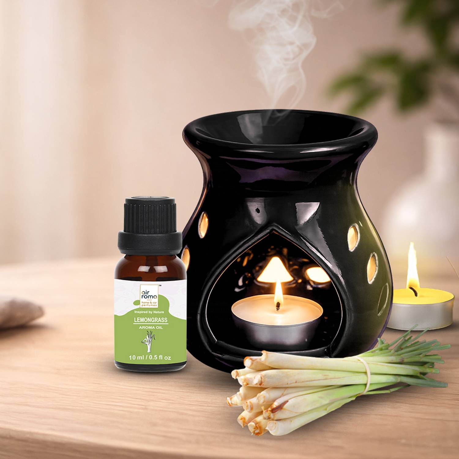 Airroma Aroma Gift Set Oil Burner Aroma Diffuser Black (Free 2 Tea