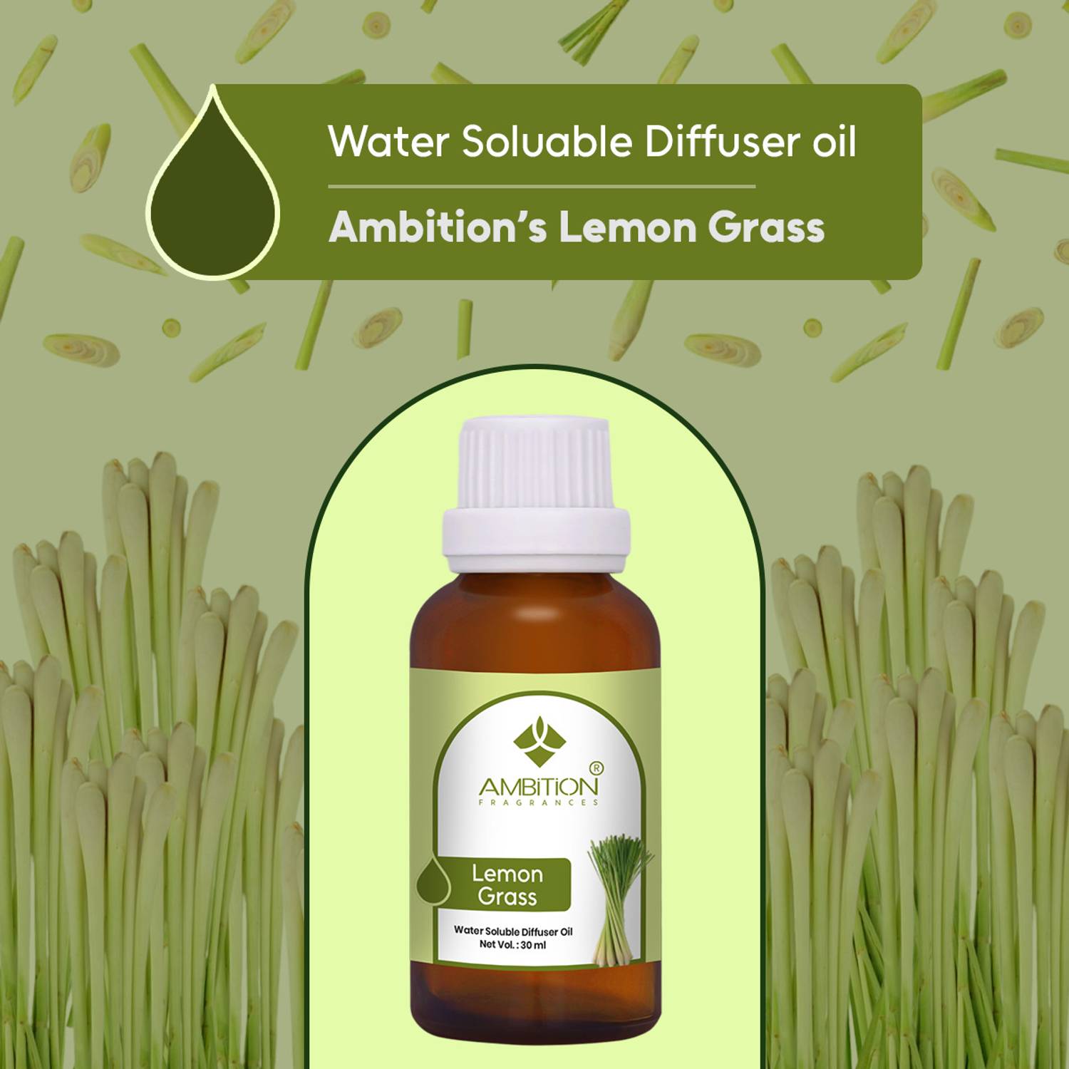 ambition Lemon Grass Aroma Oil, Diffuser Water-Soluble Diffuser Oil – Long Lasting Aromatherapy Essential Oil Blend for Ultrasonic Humidifier Water Diffusers