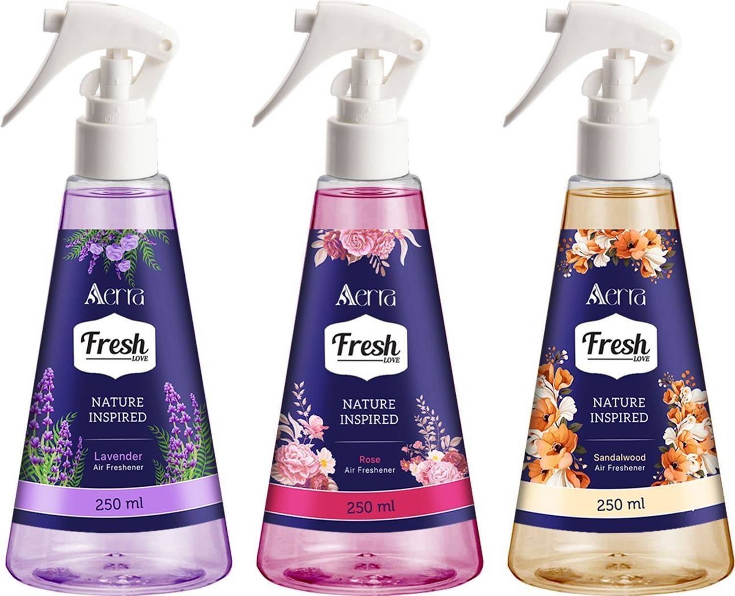 Aerra Lavender, Rose, Sandalwood Spray Air Freshener Spray Combo | Relaxing Floral & Woody Scents for Home, Car