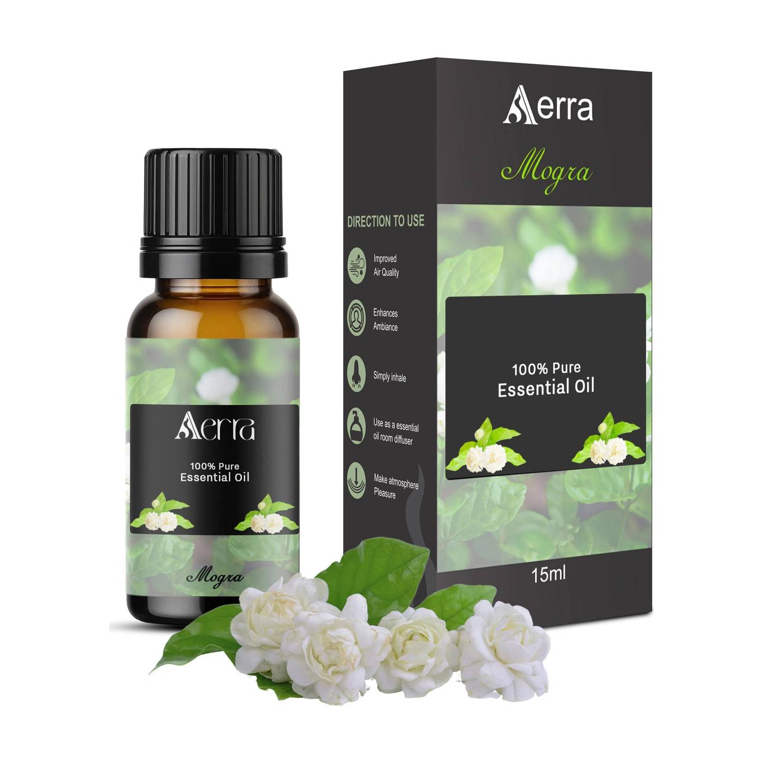 Aerra Mogra Aroma Oil Mogra (Jasmine) Essential Oil 15ml - 100% Pure Organic | Natural Air Freshener for Home, Car, Diffuser & Linen | Divine Mogra Scent