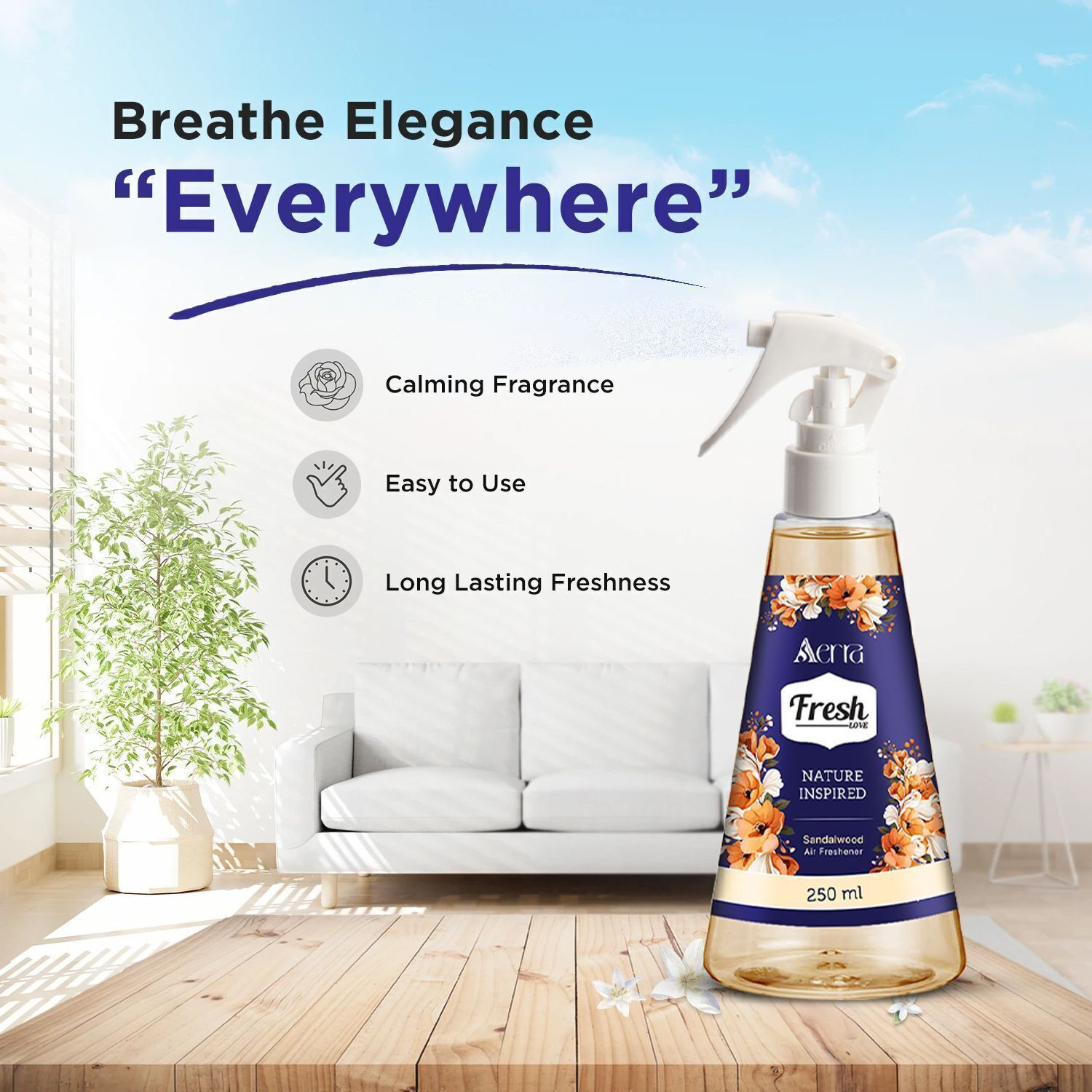Image of Aerra Sandalwood Spray Air Freshener - Long-Lasting Sandalwood (Chandan) Fragrance & Odor Eliminator for Home, Car, Bathroom - Non-Toxic, Eco-Friendly