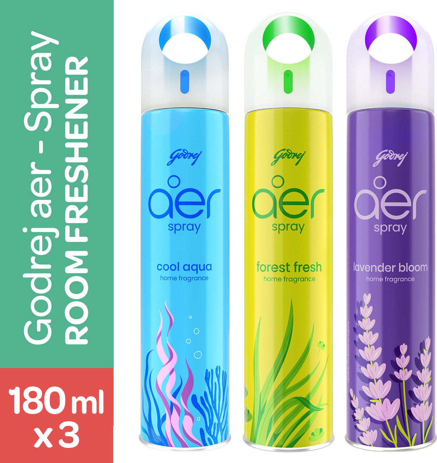 Image of Godrej Aer Cool Aqua, Fresh Lush Green, Lavender Spray Air Freshener