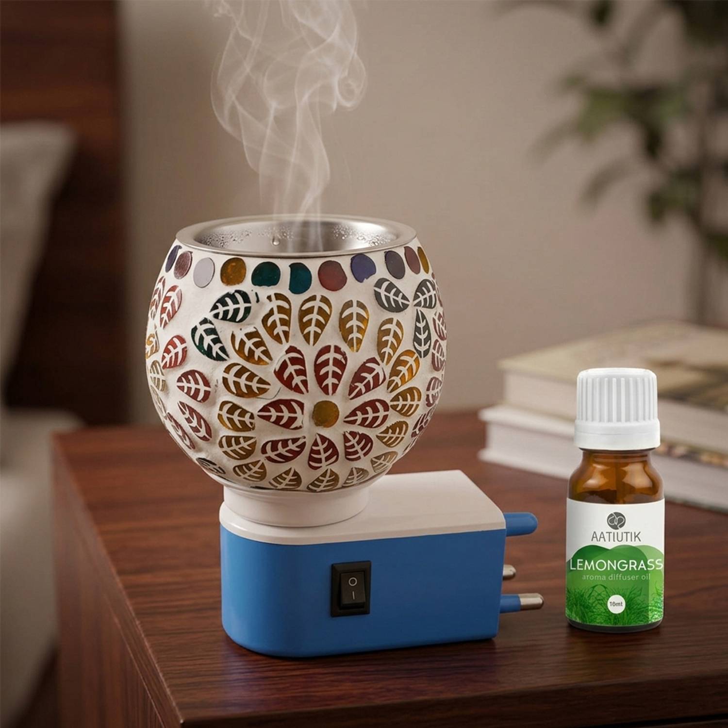 Aatiutik Lemongrass Diffuser Set Electric Camphor Diffuser Aroma Oil Burner with Ceramic Bowl | Kapoor Dani Electric Burner | Room Freshener, Camphor & Essential Oil Fragrance