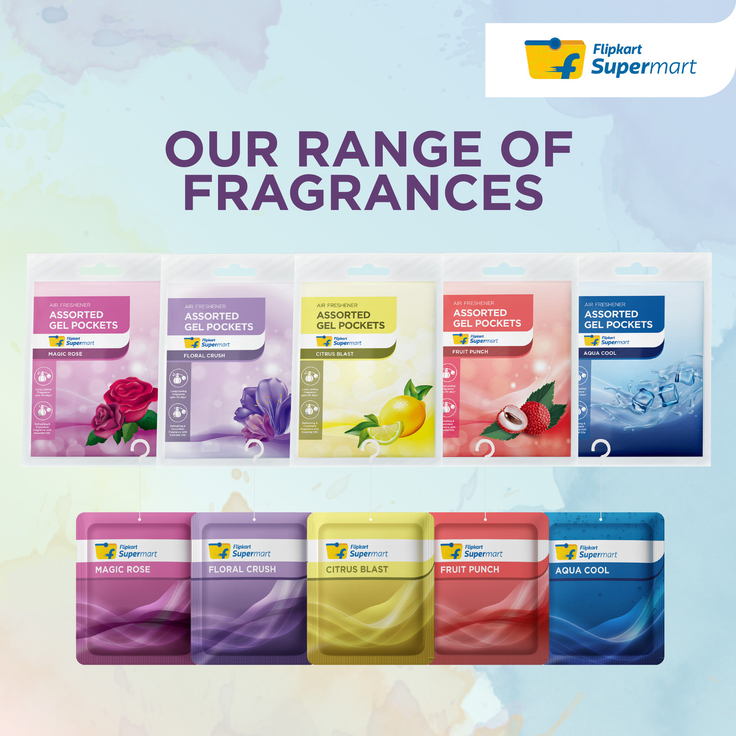Image of Flipkart Supermart Fruity, Rose, Floral, Citrus, Aqua Blocks Zip Air Freshner