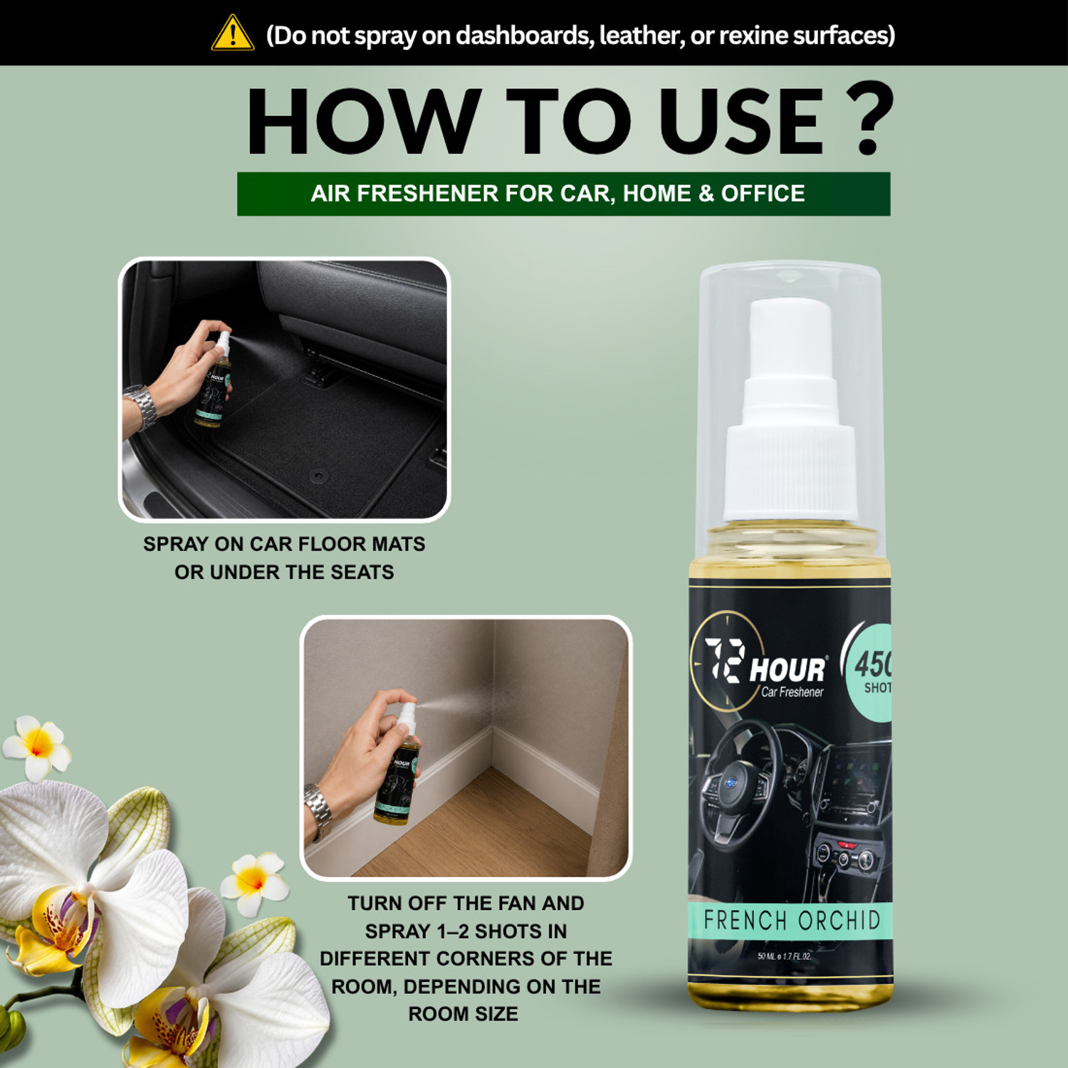 Image of 72hour french orchid Car Perfume Spray Air Freshener for Car, Home & Office Long Lasting Fragrance - Miski Fragrance (50 ml)