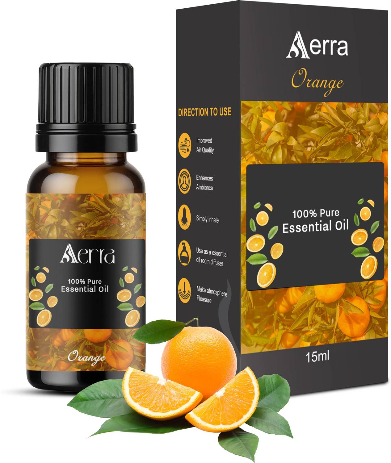 Aerra Orange Aroma Oil Orange Essential Oil 15ml - 100% Pure Organic | Natural Air Freshener for Home, Car, Diffuser & Linen | Uplifting Citrus Scent
