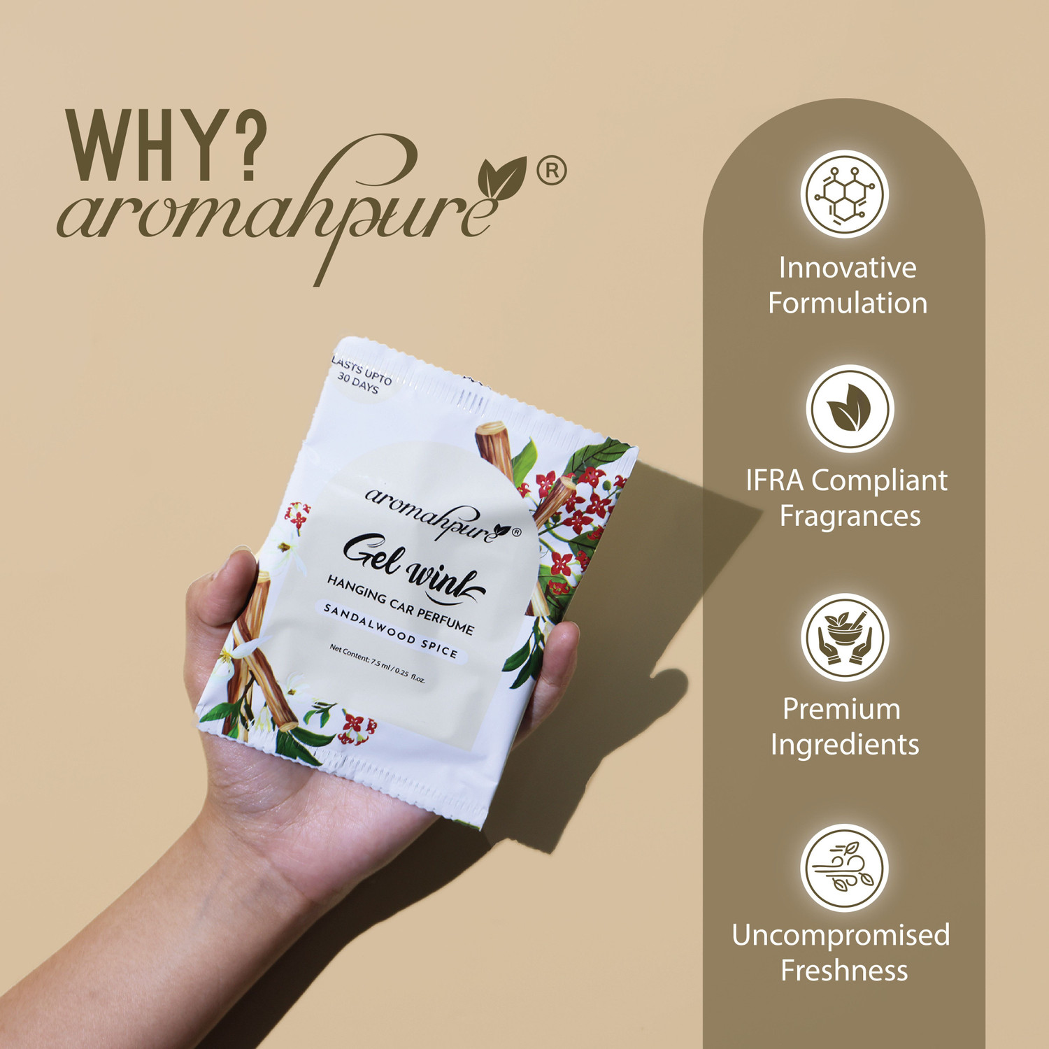 Image of Aromahpure Sandalwood Car Freshener Diffuser Gel Wink Hanging Perfume|Pack of 3| Long-Lasting Up to 30 Days