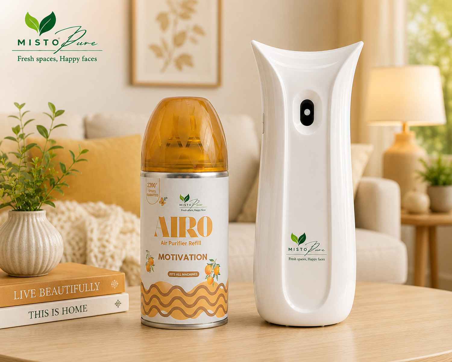 Image of mistopure Motivation Automatic Spray AIRO MATIC Air Freshener Kit (Machine + 1 Refill) - Automatic Room Freshener with Adjustable Spray Timer | Motivation | Upto 2200 Sprays | Lasts up to 60 days