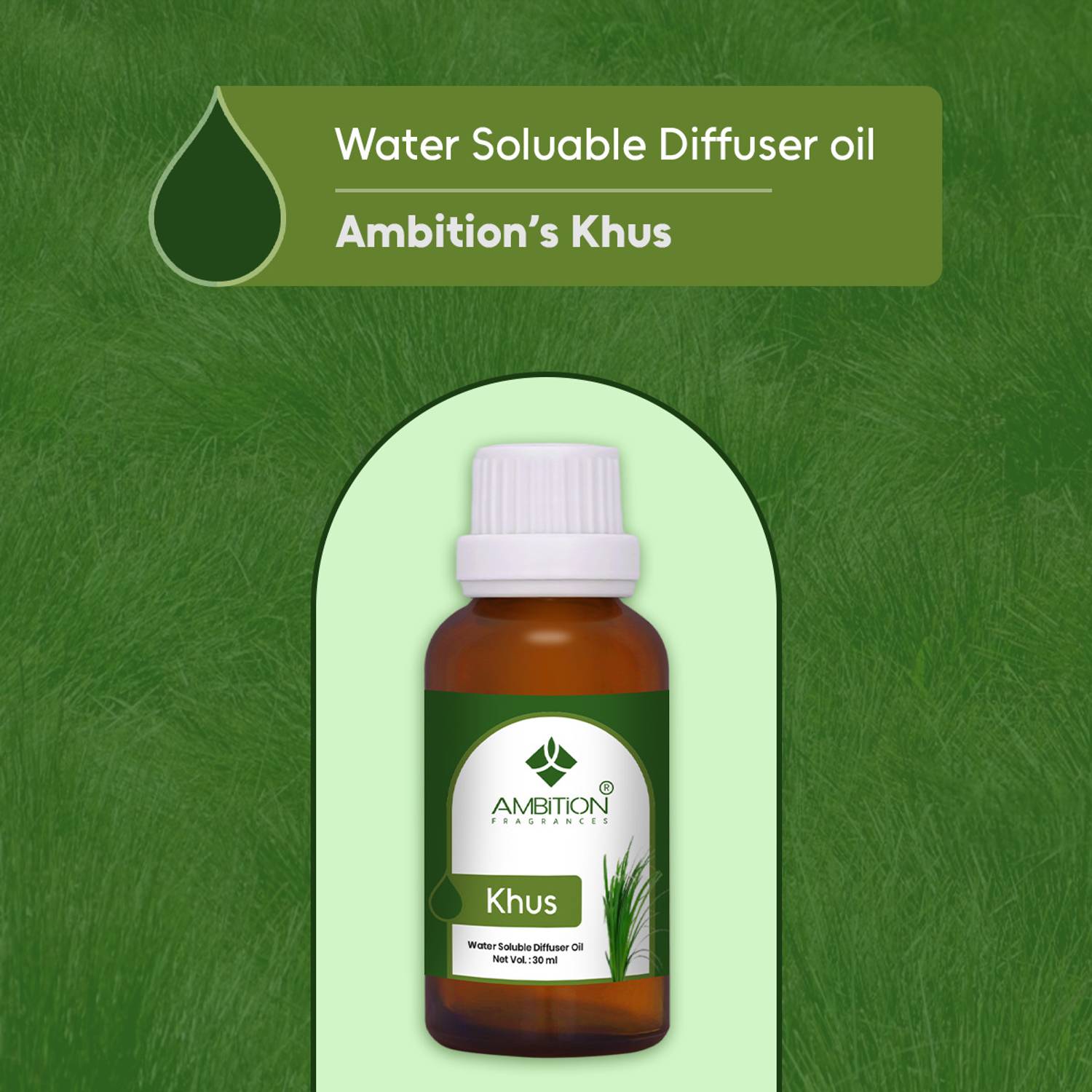 ambition Khus Aroma Oil Water-Soluble Diffuser Oil – Long Lasting Aromatherapy Essential Oil Blend for Ultrasonic Humidifier Water Diffusers