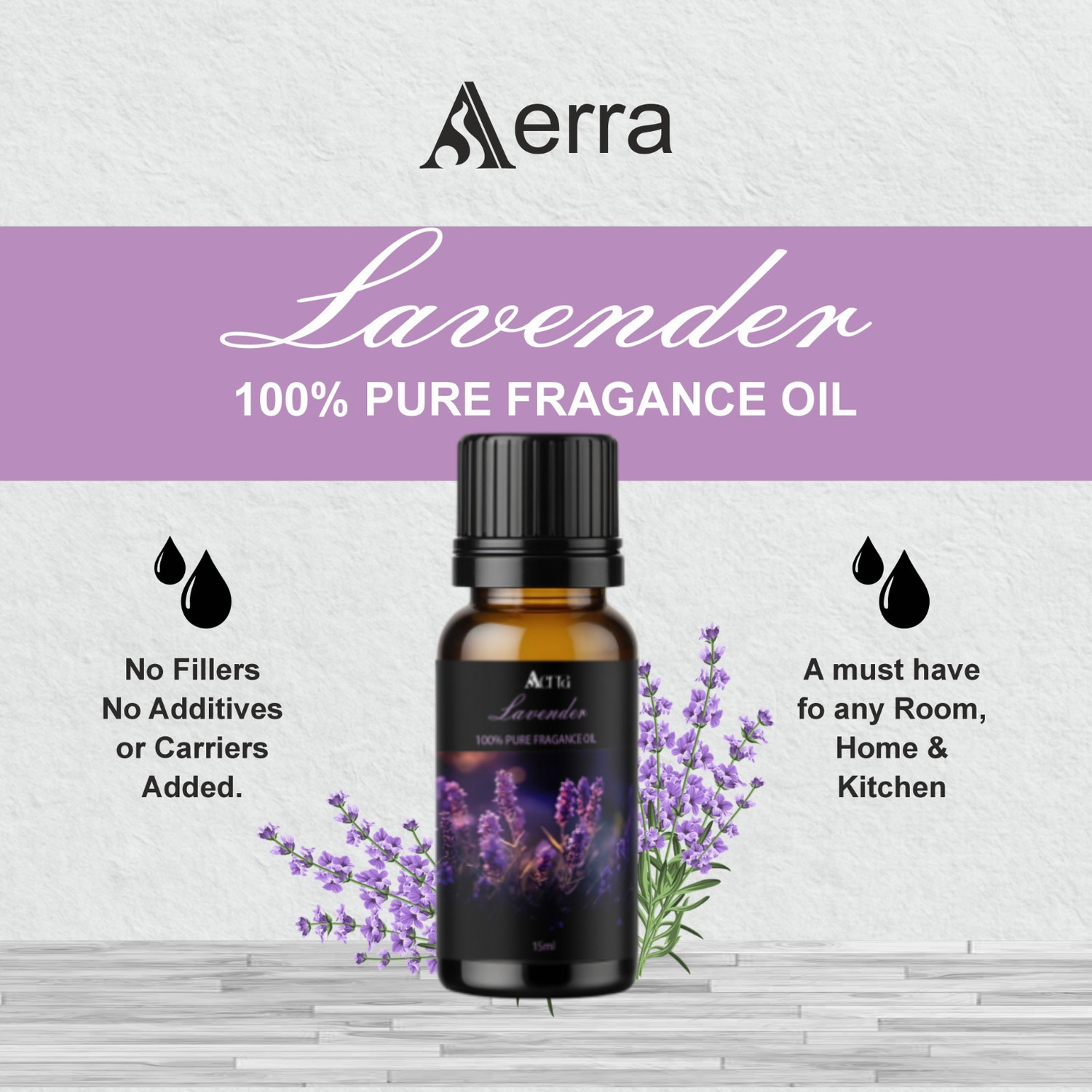 Image of Aerra Levender Aroma Oil | Lavender Pure Fragrance Oil 15ml - Natural, Long-Lasting for Diffusers, Puja