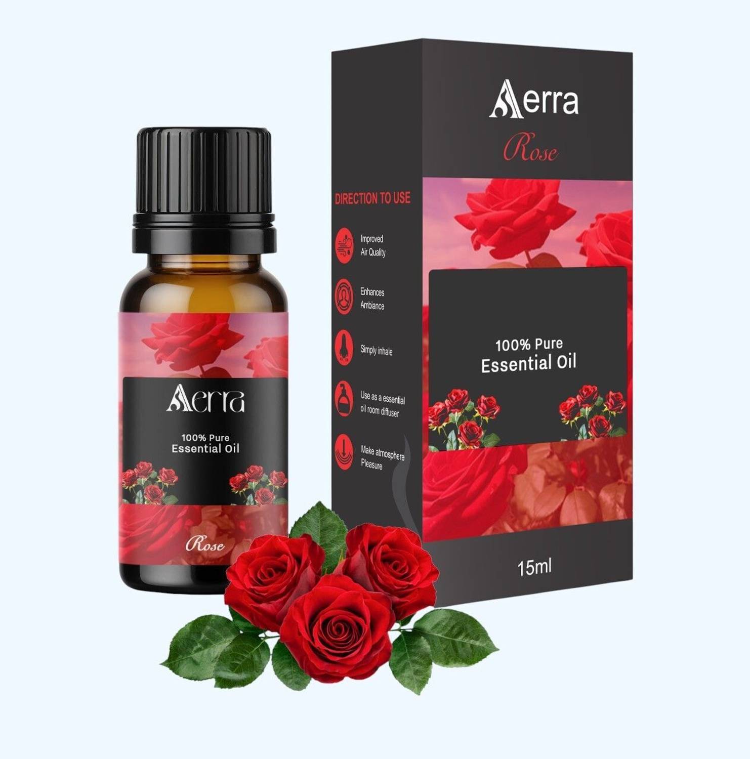 Aerra Rose Aroma Oil Essential Oil Rose 15ml - 100% Pure Organic | Natural Air Freshener for Home, Car, Diffuser & Linen | Luxurious Floral Scent