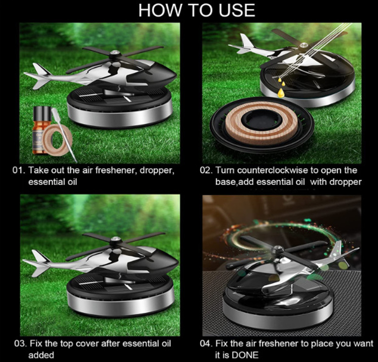 Image of Iris Grape Helicopter Decoration Rotating Car Dashboard Solar Car Air Freshener Car Freshener Diffuser Helicopter Rotating Decoration Rotating Rotating Perfume Aromatherapy Essential Oil Solar Car Air Freshener