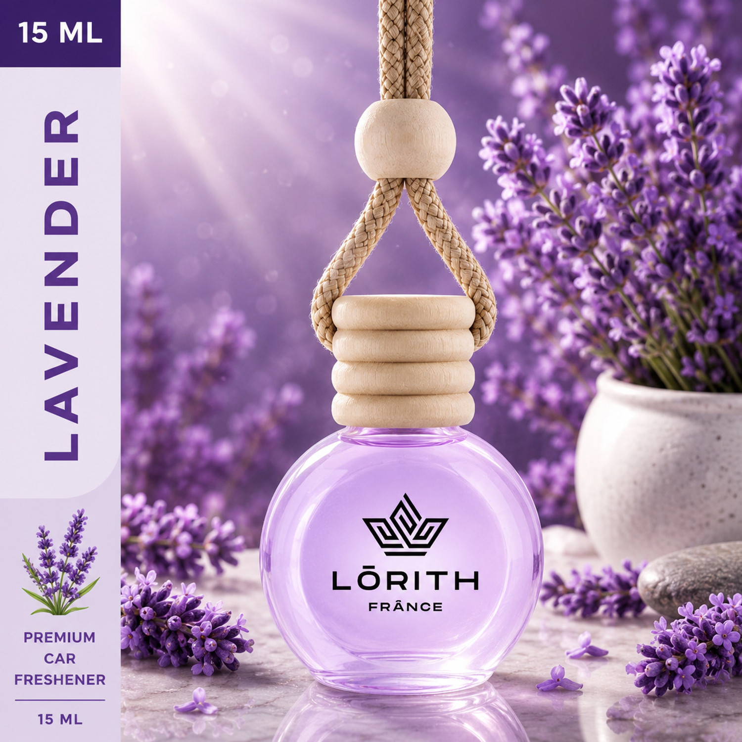 Image of Lorith France Lavender Car Freshener Diffuser Car Perfume Combo Best Pack of 1 Premium Hanging Car Air Freshener (Lavender) (15ML) Long Lasting Natural Essential Oil Glass Bottle Car Accessories