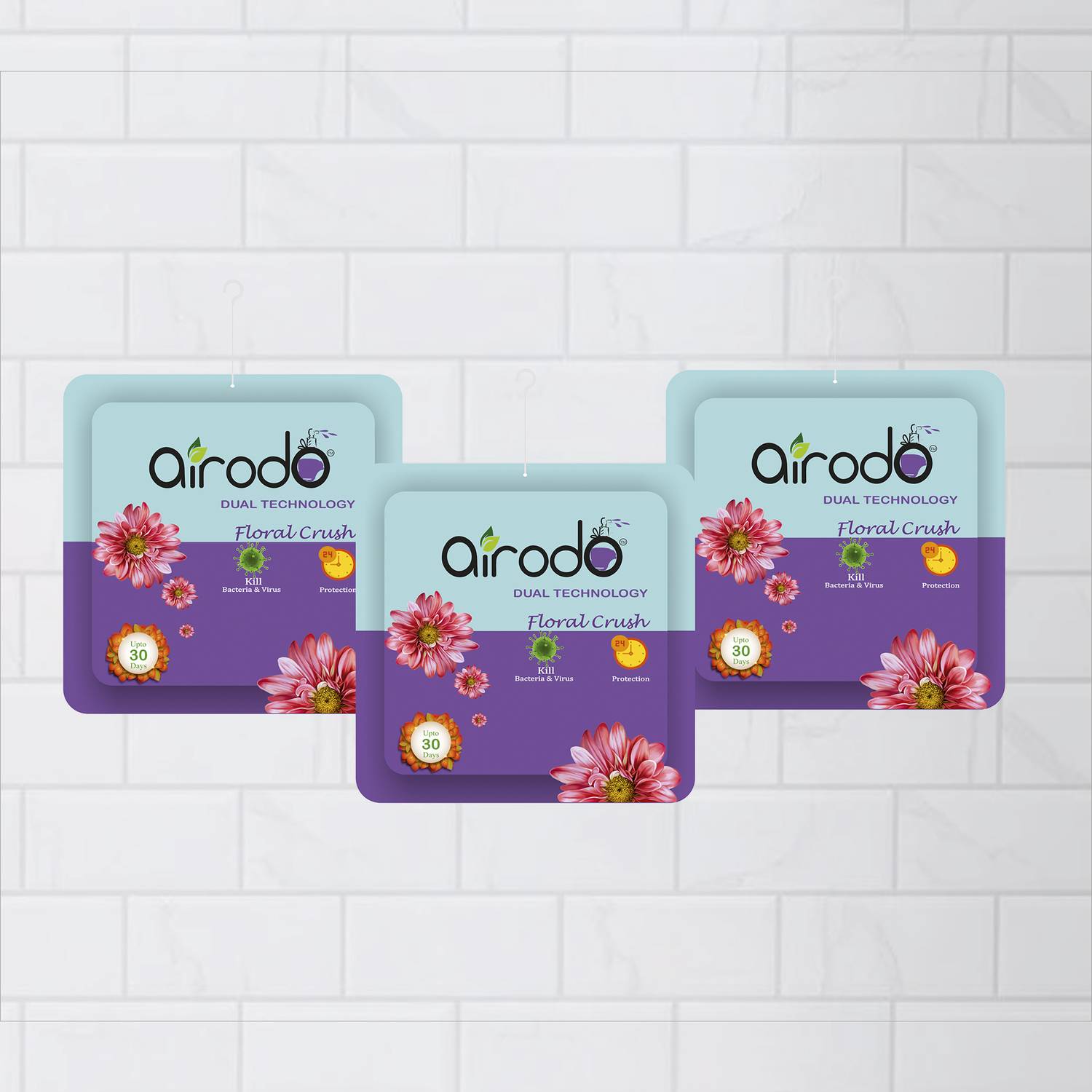 AIRODO Floral Refill Air Freshener Power Pocket Gel | Lavender Premium Fragrance Booster | Pack of 3