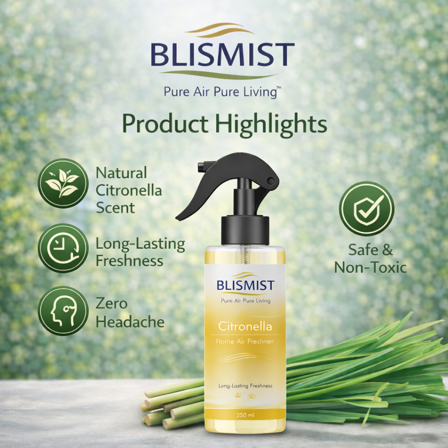 Image of BLISMIST Cintronella, Kapoor Spray Room Freshener Sprey|Long Lasting Home Air Freshener| Home, Office, Bedroom, Car
