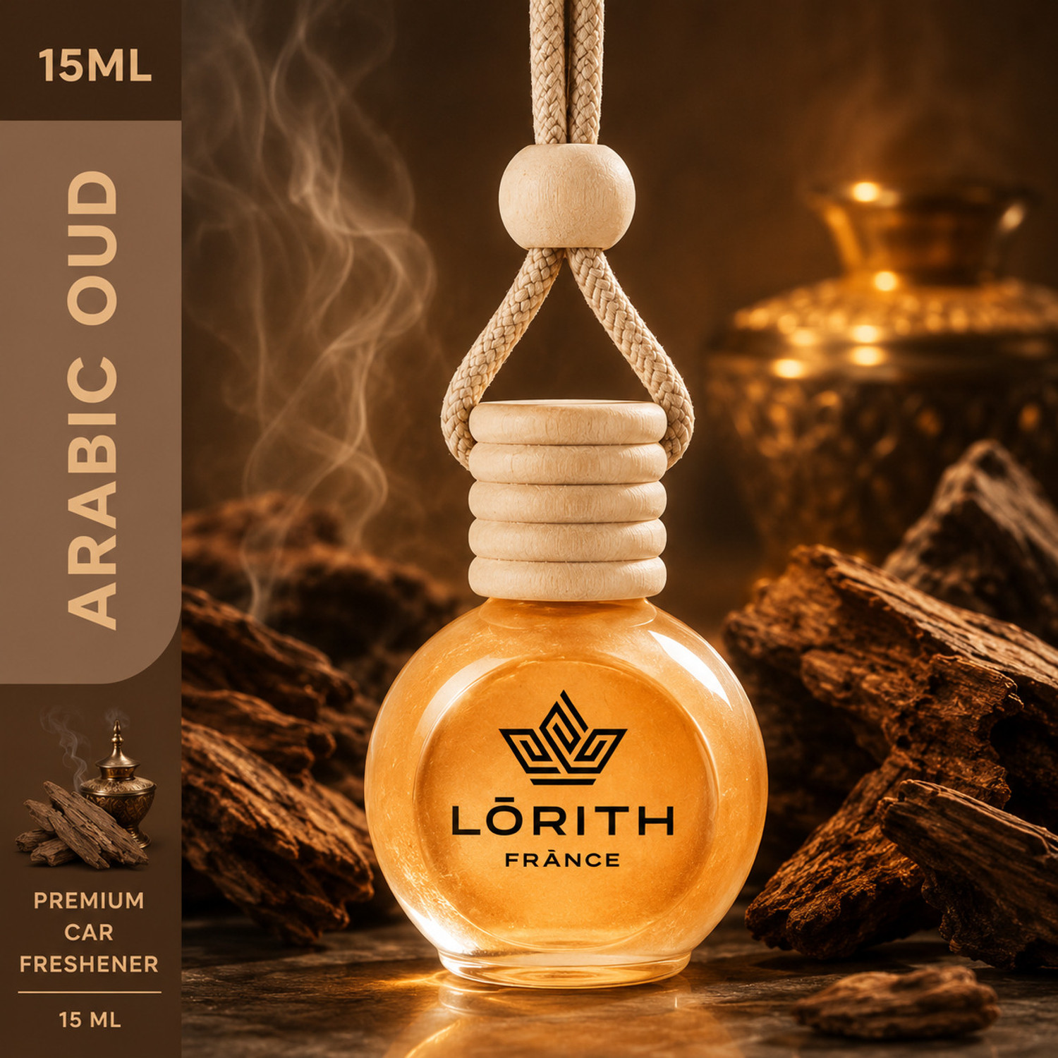 Image of Lorith France Arabic Oud Car Freshener Diffuser Car Perfume Combo Best Pack of 1 Premium Hanging Car Air Freshener (Arabic Oud) (15ML) Long Lasting Natural Essential Oil Glass Bottle Car Accessories