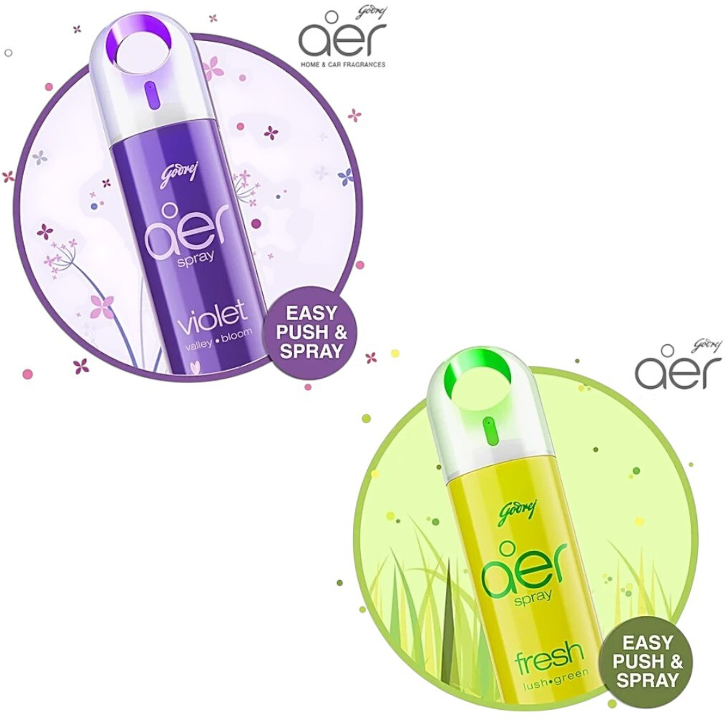 Image of Godrej Morning, Petal, Musk, Voilet, Fresh Lush Green Spray Aer Room Freshener Spray Combo
