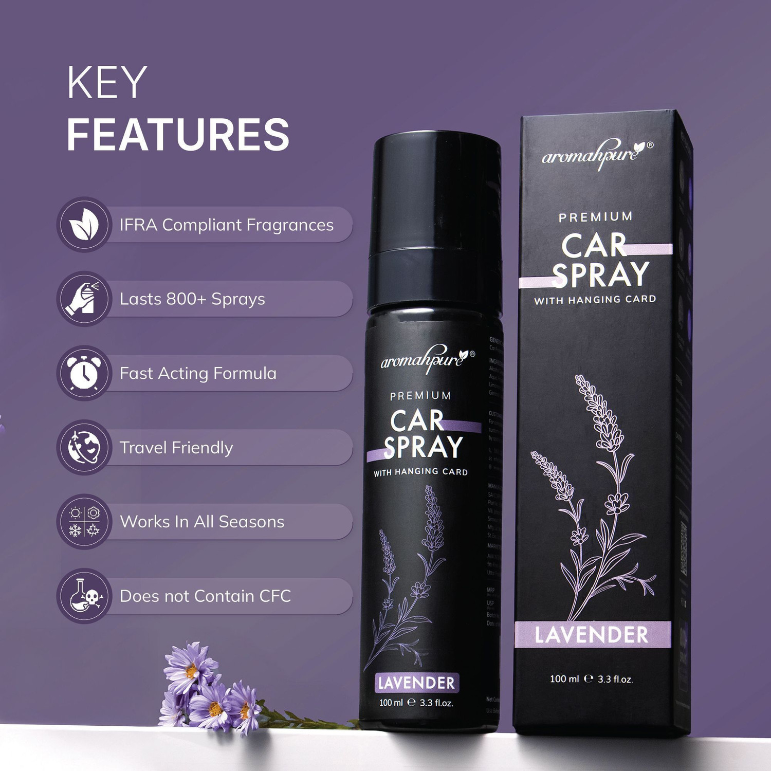 Image of Aromahpure Musk + Lavender Car Freshener Spray Premium Perfume Mist With Hanging Card |Long Lasting 800+ Sprays|Travel Friendly