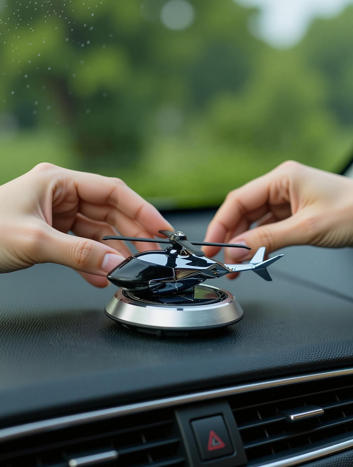 Image of Budwill Helicopter Solar Energy Rotating Aromatherapy Aviation Al Alloy Silver Chhnang Car Freshener Diffuser Solar Helicopter Car Air Freshner