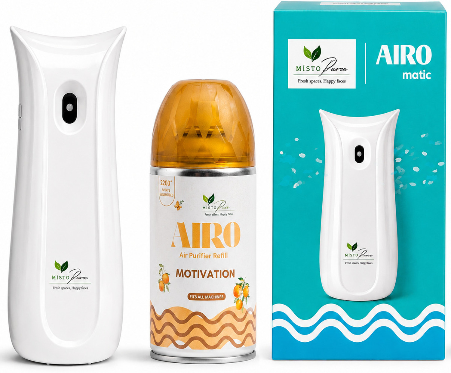 Image of mistopure Motivation Automatic Spray AIRO MATIC Air Freshener Kit (Machine + 1 Refill) - Automatic Room Freshener with Adjustable Spray Timer | Motivation | Upto 2200 Sprays | Lasts up to 60 days
