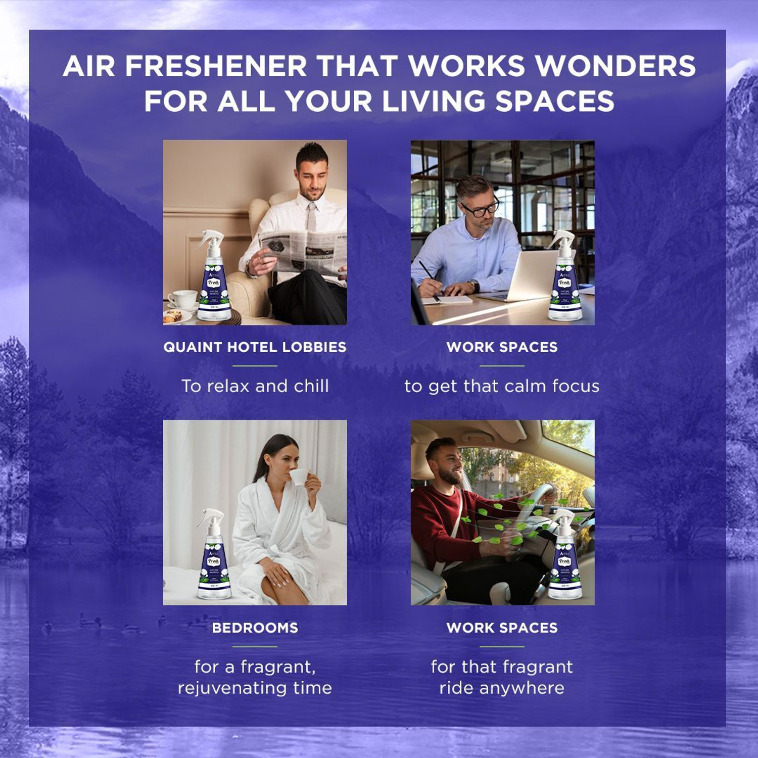 Image of Aerra Jasmine, Mogra Spray Air Freshener Combo | Traditional Indian Floral Scents for Home, Car, Office