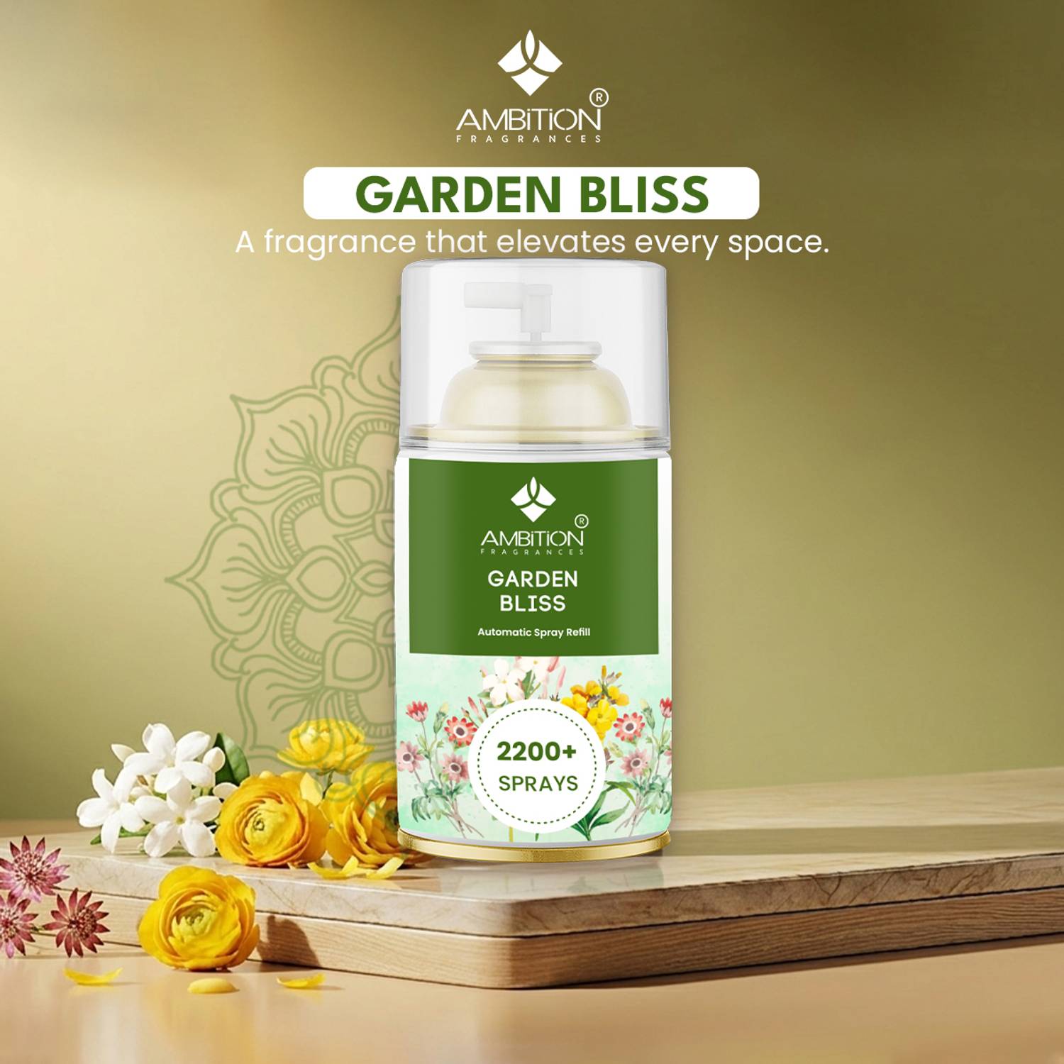 ambition Top Notes:Fresh,greenleaves, Middle Notes: Blooming florals, Base Notes: Soft musk Refill 225 ml air freshener refill liquid bottle