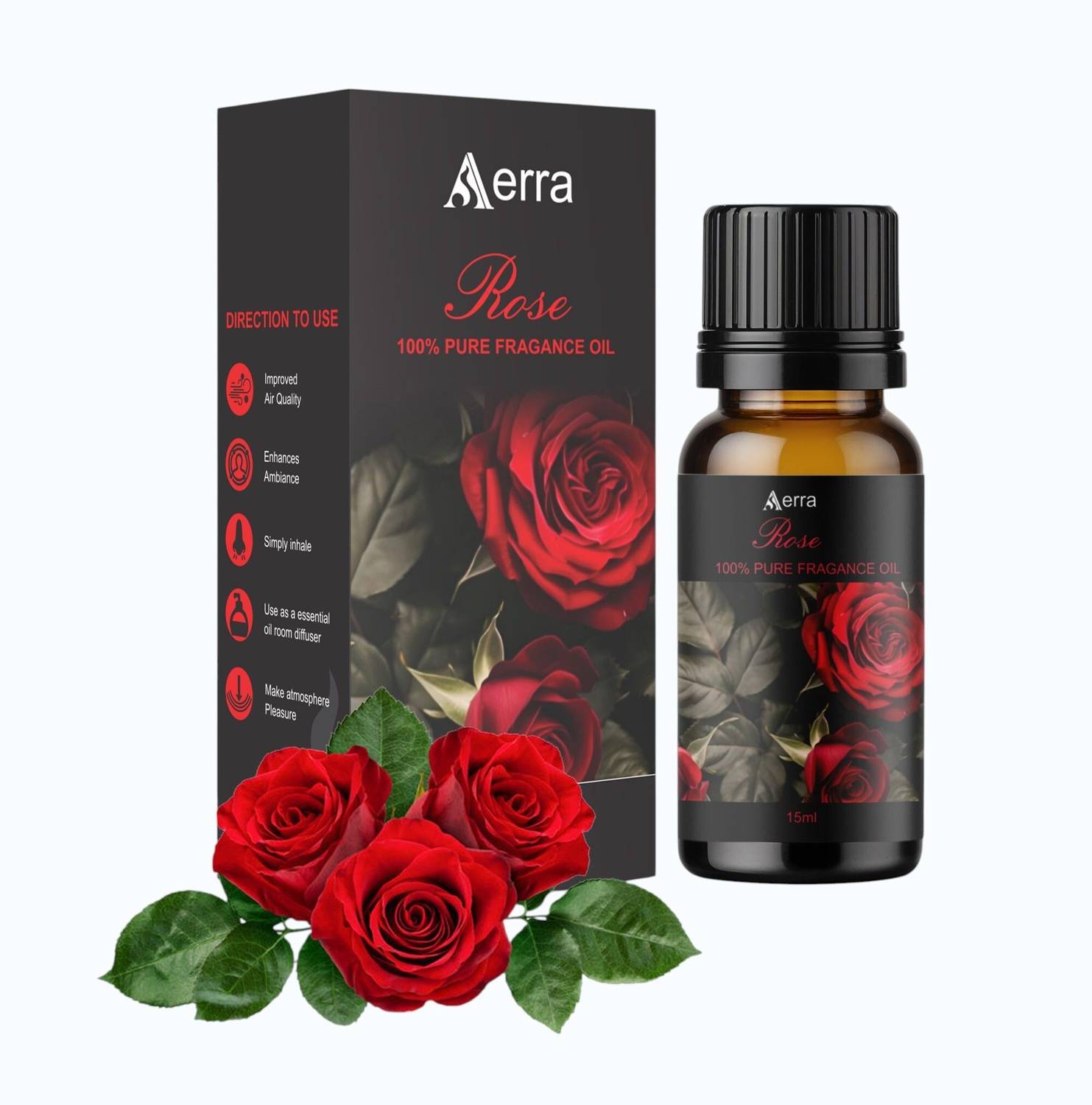 Aerra Rose Aroma Oil | Pure Rose Fragrance Oil - 15ml | Natural, Long-Lasting for Diffusers, Puja, Home