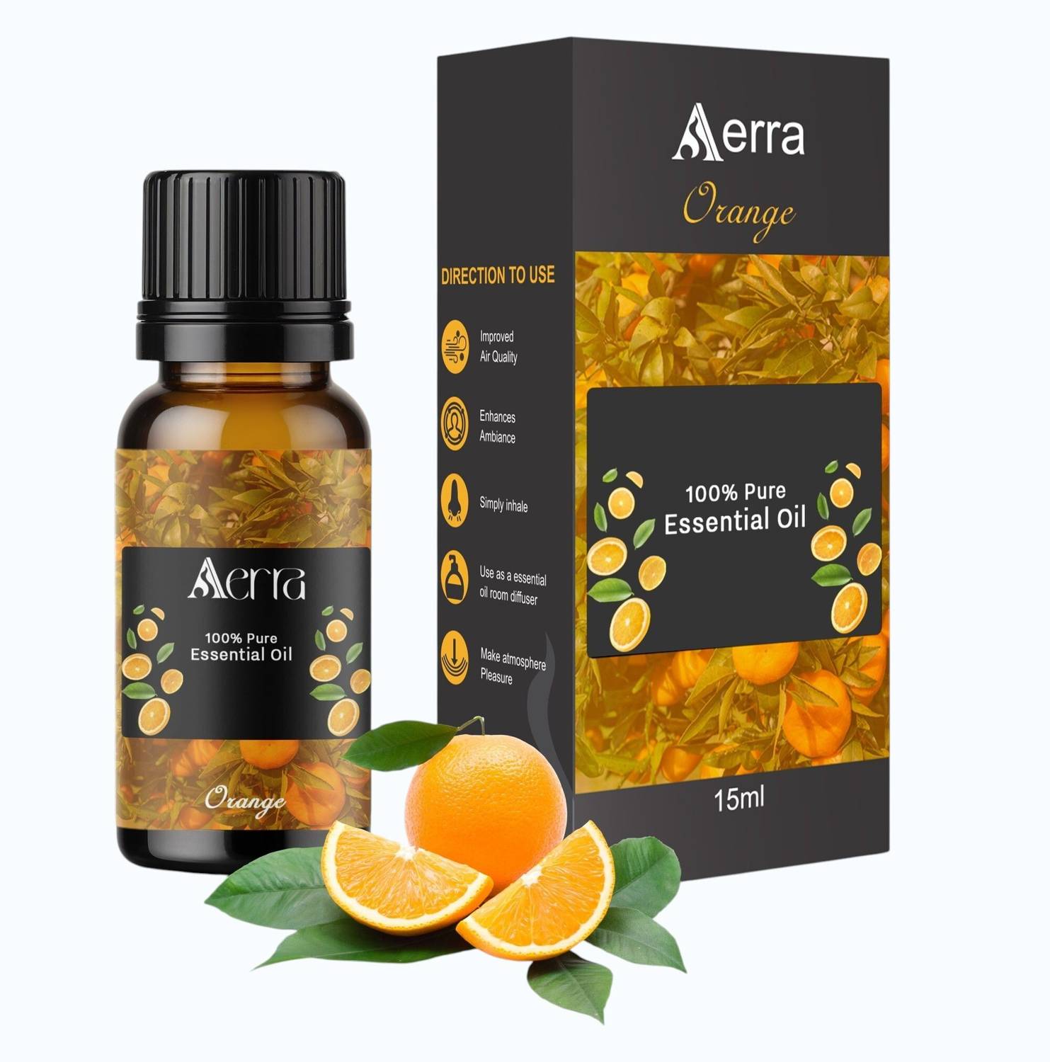 Aerra Orange Aroma Oil | Orange Essential Oil 15ml - 100% Pure Organic | Natural Air Freshener for Home, Car, Diffuser & Linen | Uplifting Citrus Scent