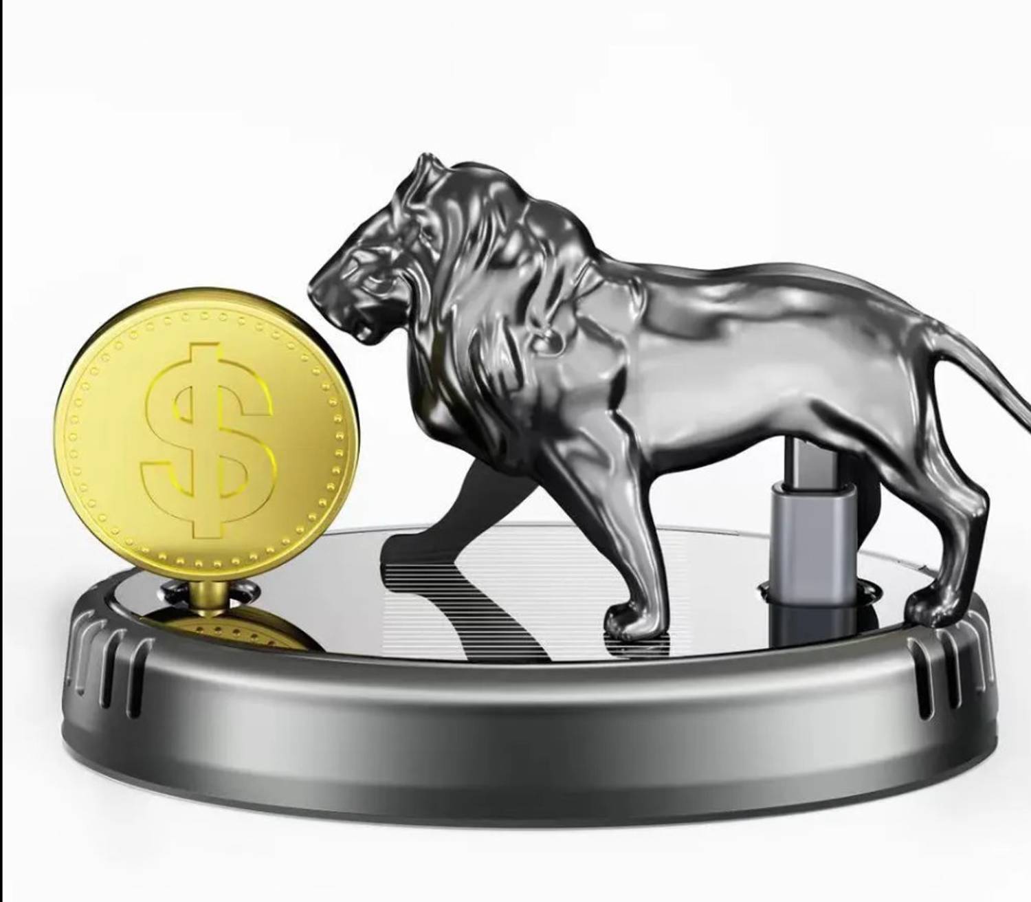 Budwill ® Solar Lion With Rotating Dollar Coin Perfume Fragrance (Gun Grey) Car Freshener Diffuser Lion with Dollar Coin