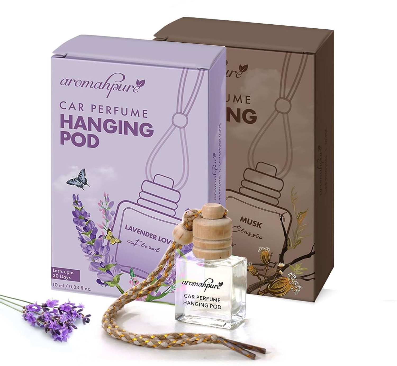Image of Aromahpure Lavender and Musk Car Freshener Diffuser Pack of 2 Hanging Pod Air Freshener