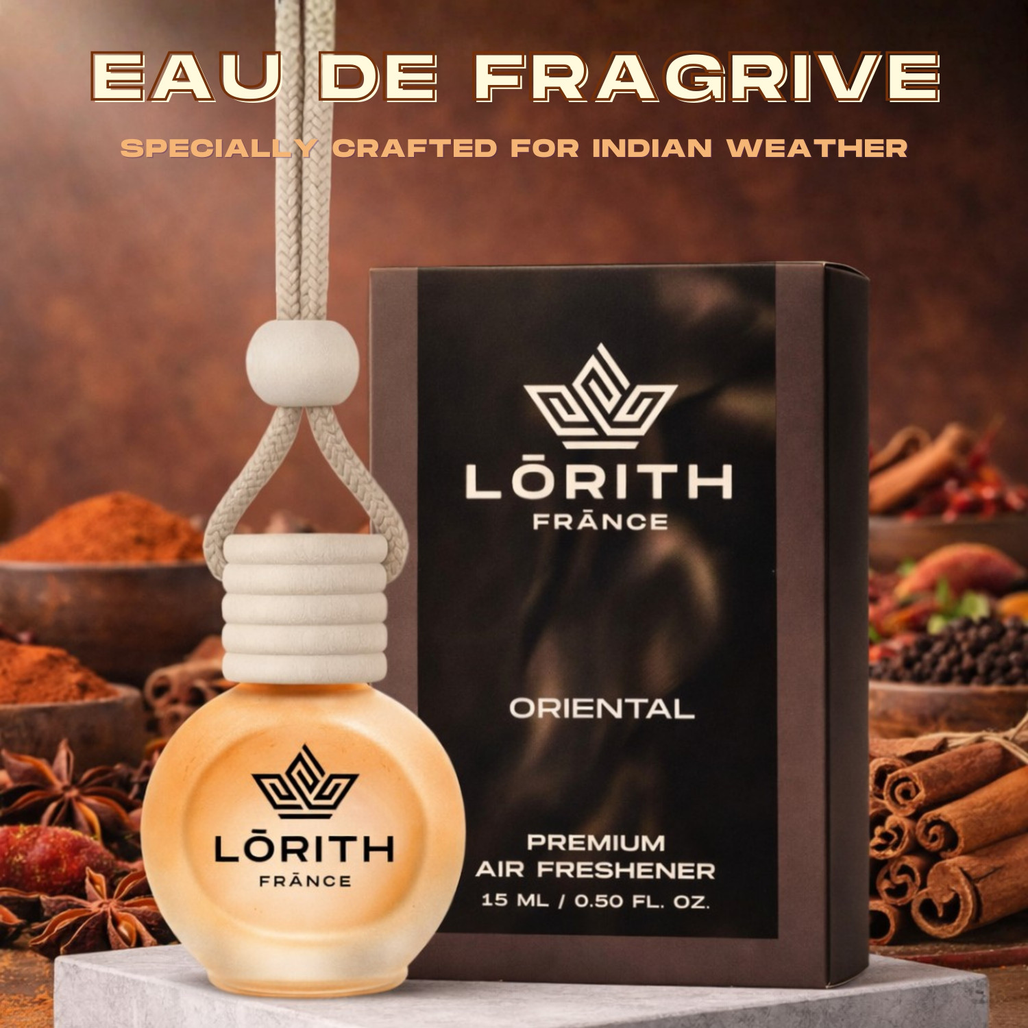 Image of Lorith France Oriental Car Freshener Diffuser Car Perfume Combo Best Pack of 1 Premium Hanging Car Air Freshener (Oriental) (15ML) Long Lasting Natural Essential Oil Glass Bottle Car Accessories