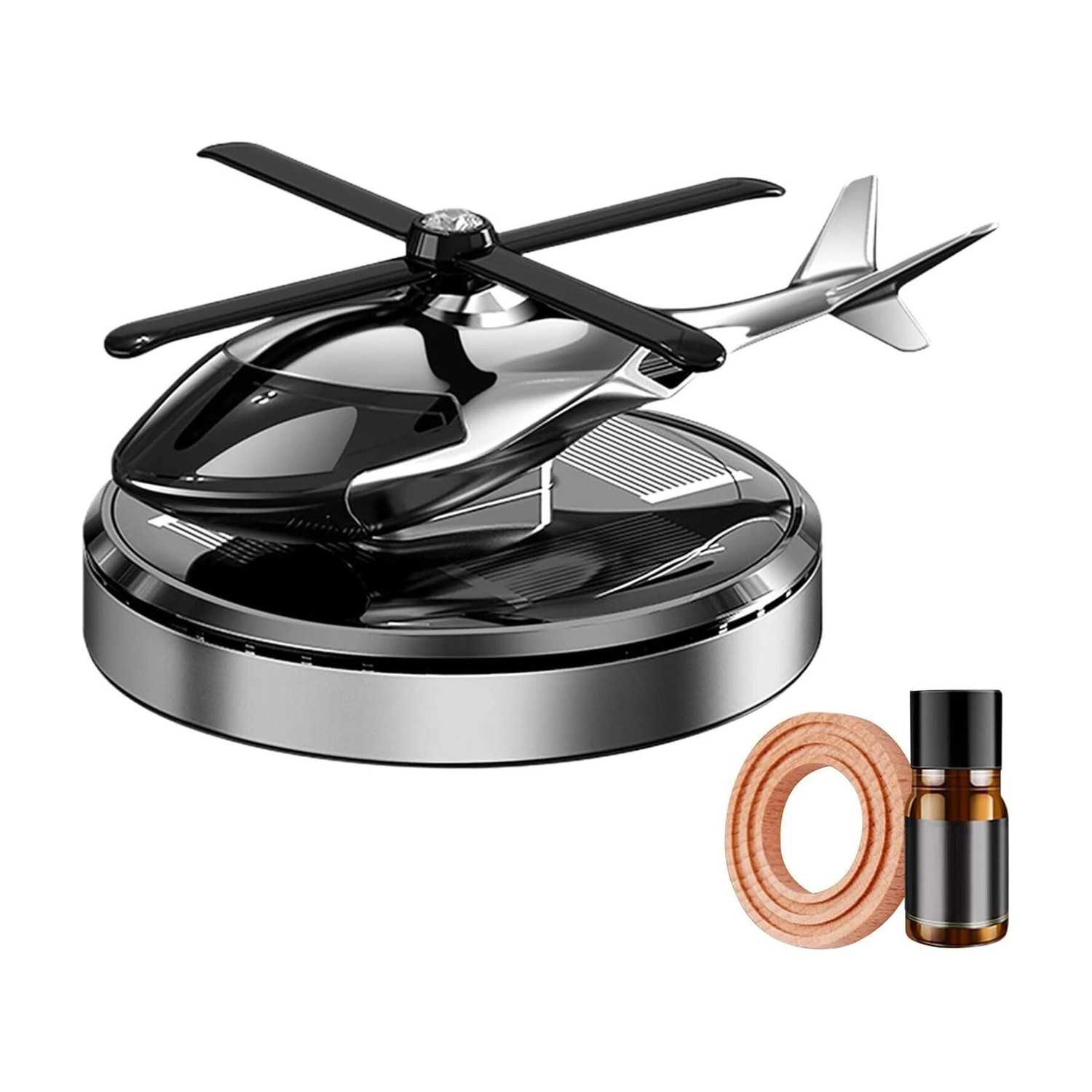 Image of shopvexa Diffuser Solar Powered Helicopter Car Air Freshener with Aroma Diffuser | Auto Rotating Fragrance Perfume for Dashboard (10 ml)