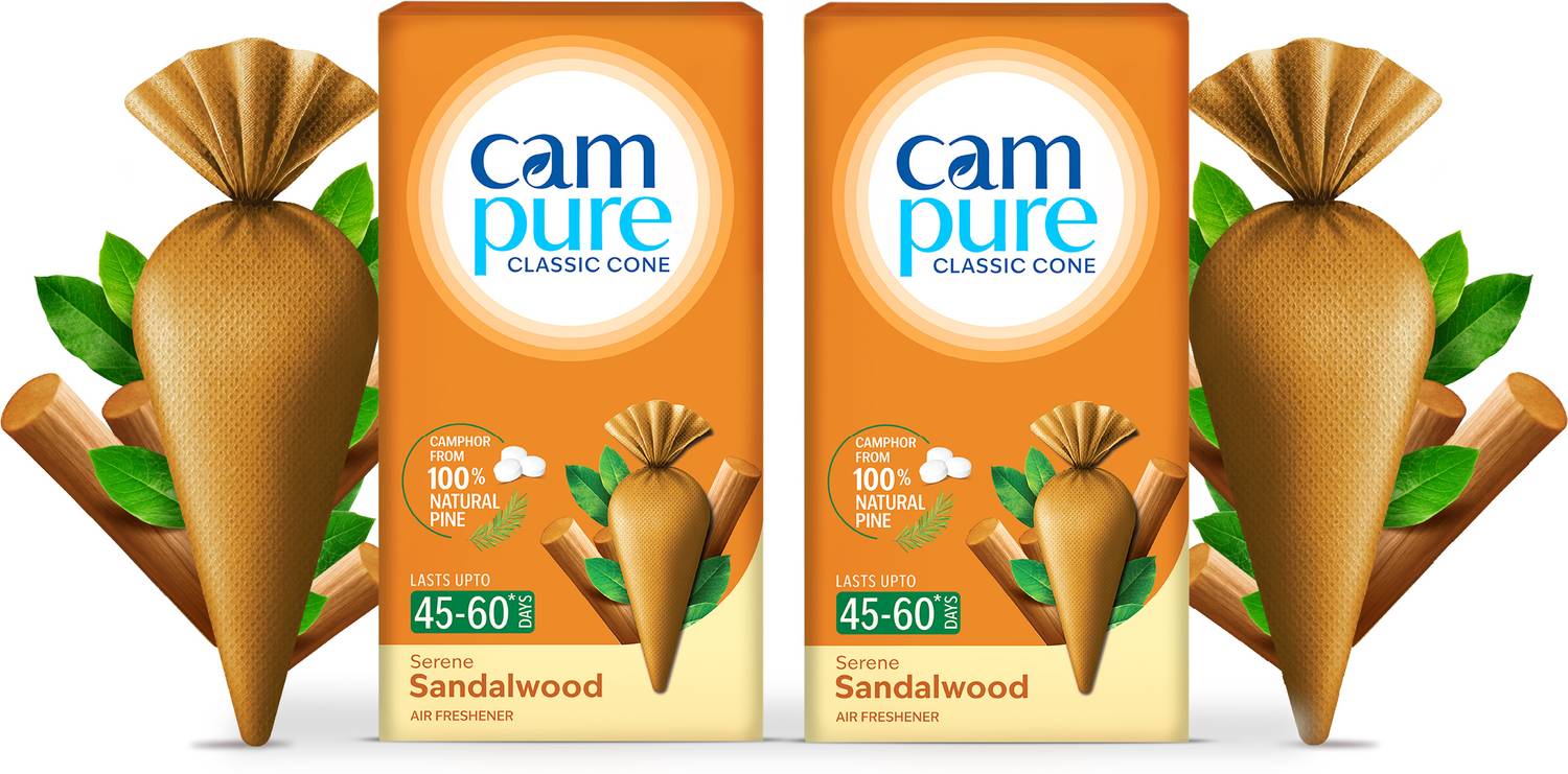 CamPure Cone Sandalwood - Pack of 2 Potpourri Camphor Cone Sandlwood - Room Freshener, Mosquito - Insect Repellent - Pack Of 2