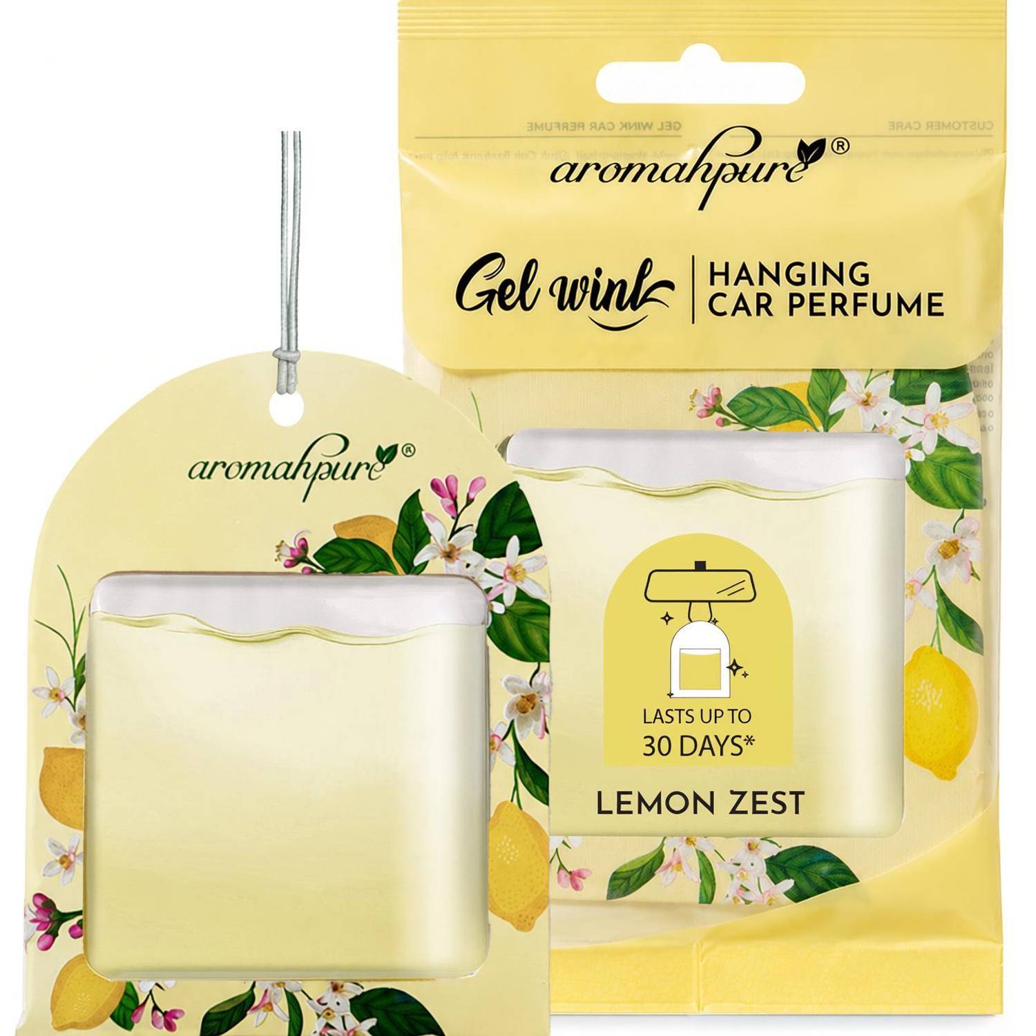 Aromahpure Lemon Car Freshener Diffuser Gel Wink Hanging Perfume|Pack of 1| Long-Lasting Up to 30 Days