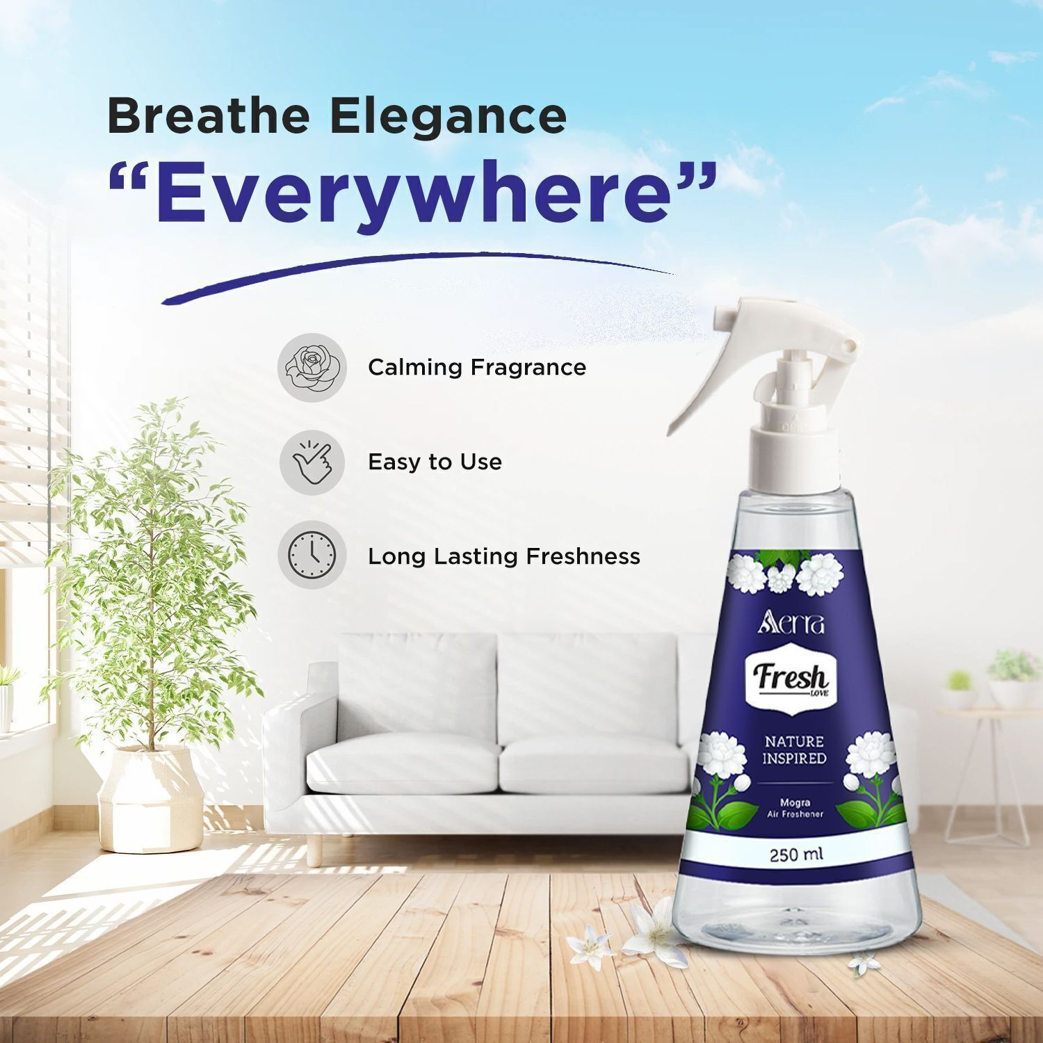 Image of Aerra Mogra (Jasmine) Spray Air Freshener - Long-Lasting Mogra (Jasmine) Fragrance & Odor Eliminator for Home, Car, Bathroom - Non-Toxic, Eco-Friendly