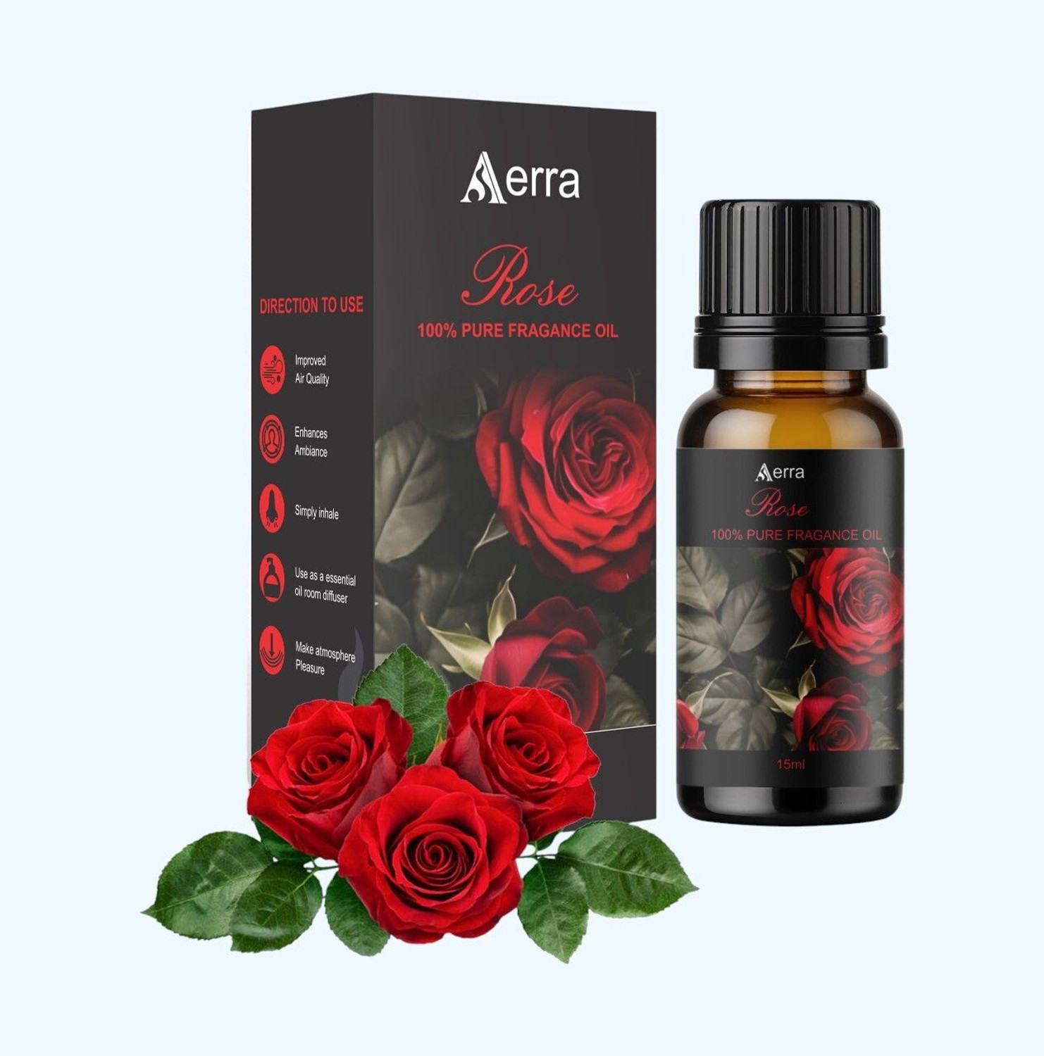 Image of Aerra Rose Aroma Oil | Rose Pure Fragrance Oil 15ml - Natural, Long-Lasting for Diffusers, Puja, Home