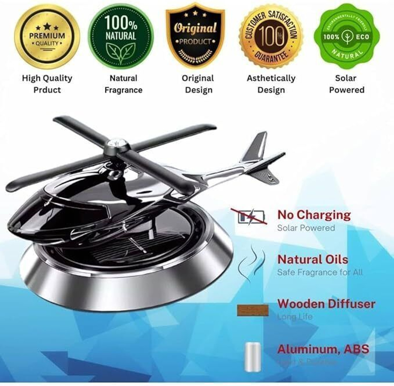 Image of partizano Solar Power Car Dashboard Helicopter Diffuser Car Freshener French Perfume Car Freshener Diffuser SILVER -23