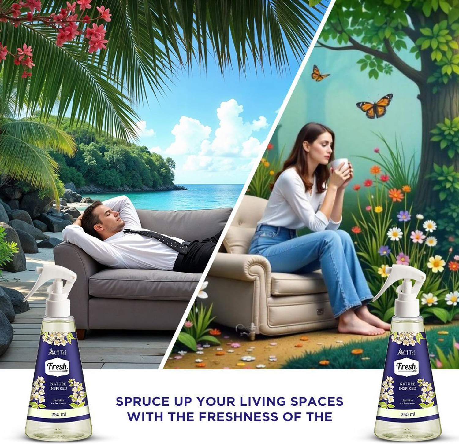 Image of Aerra Jasmine, Mogra Spray Air Freshener Combo | Traditional Indian Floral Scents for Home, Car, Office
