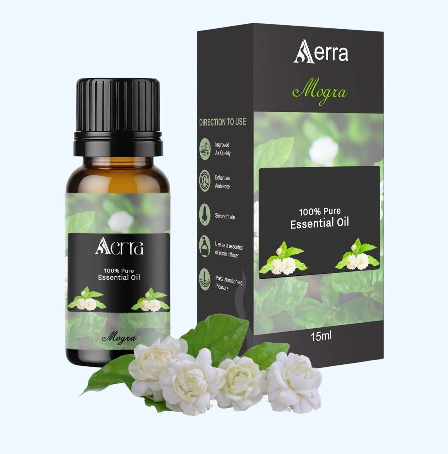 Aerra Mogra Aroma Oil | Essential Oil Mogra (Jasmine) 15ml - 100% Pure Organic | Natural Air Freshener for Home, Car, Diffuser & Linen | Divine Mogra Scent